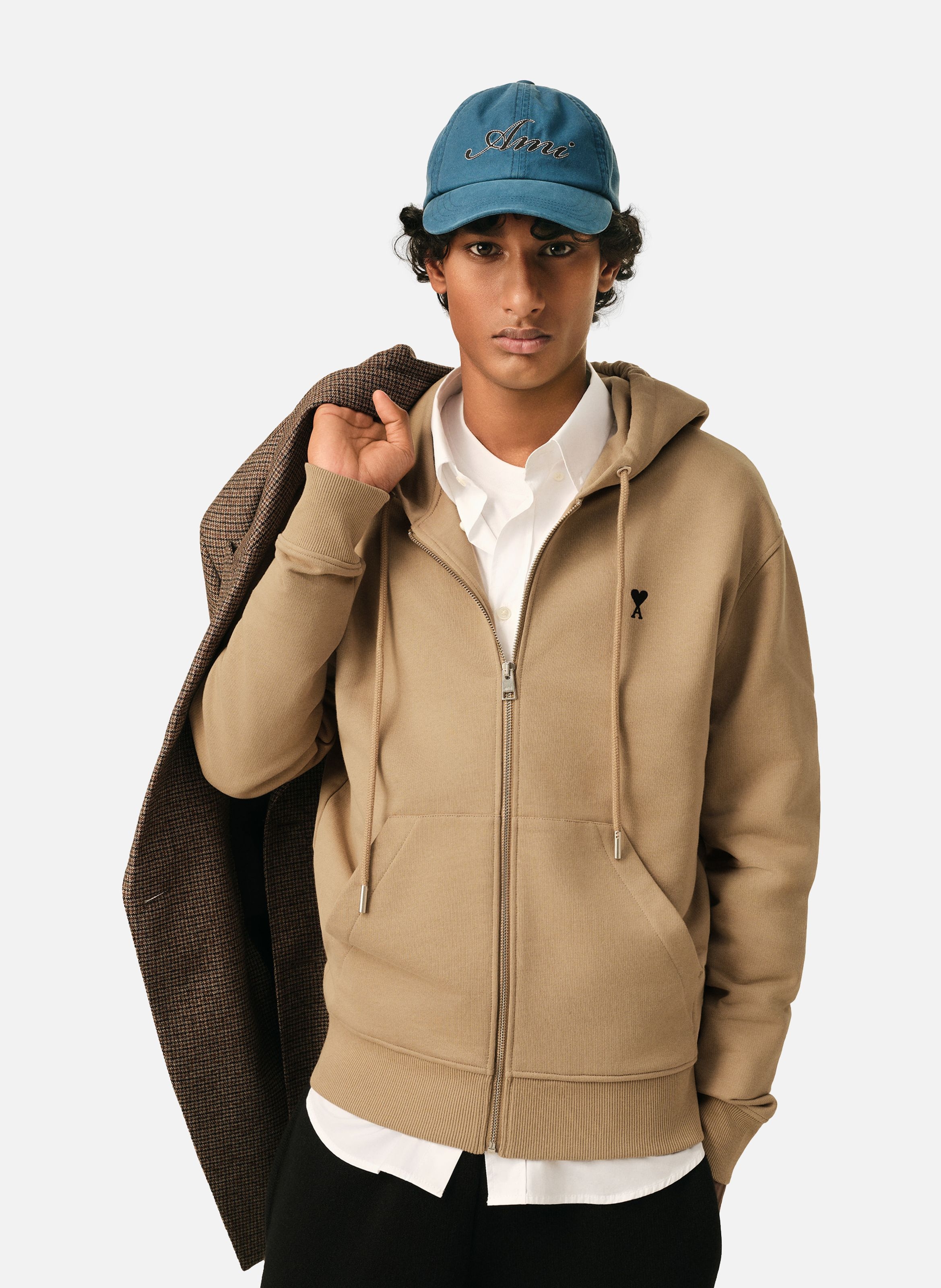 Hoodie zippé ami de coeur en coton AMI PARIS Beige