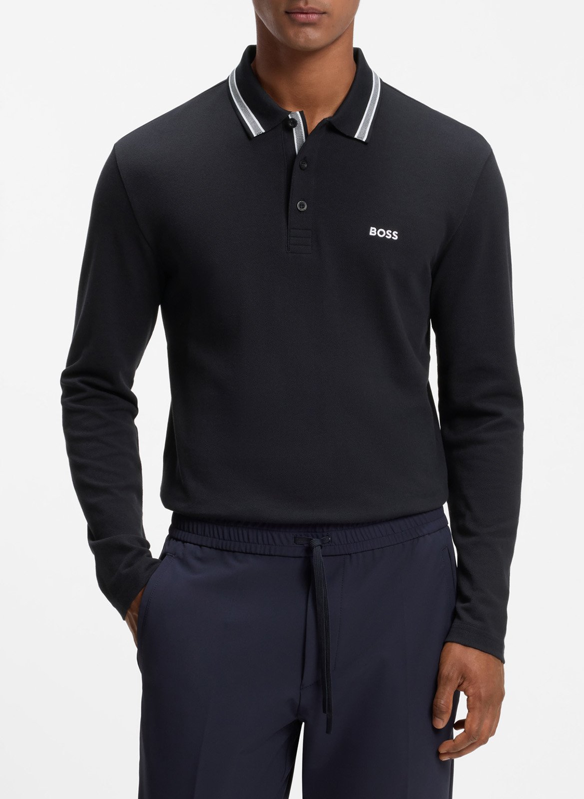 Polo manches longues en coton BOSS Bleu