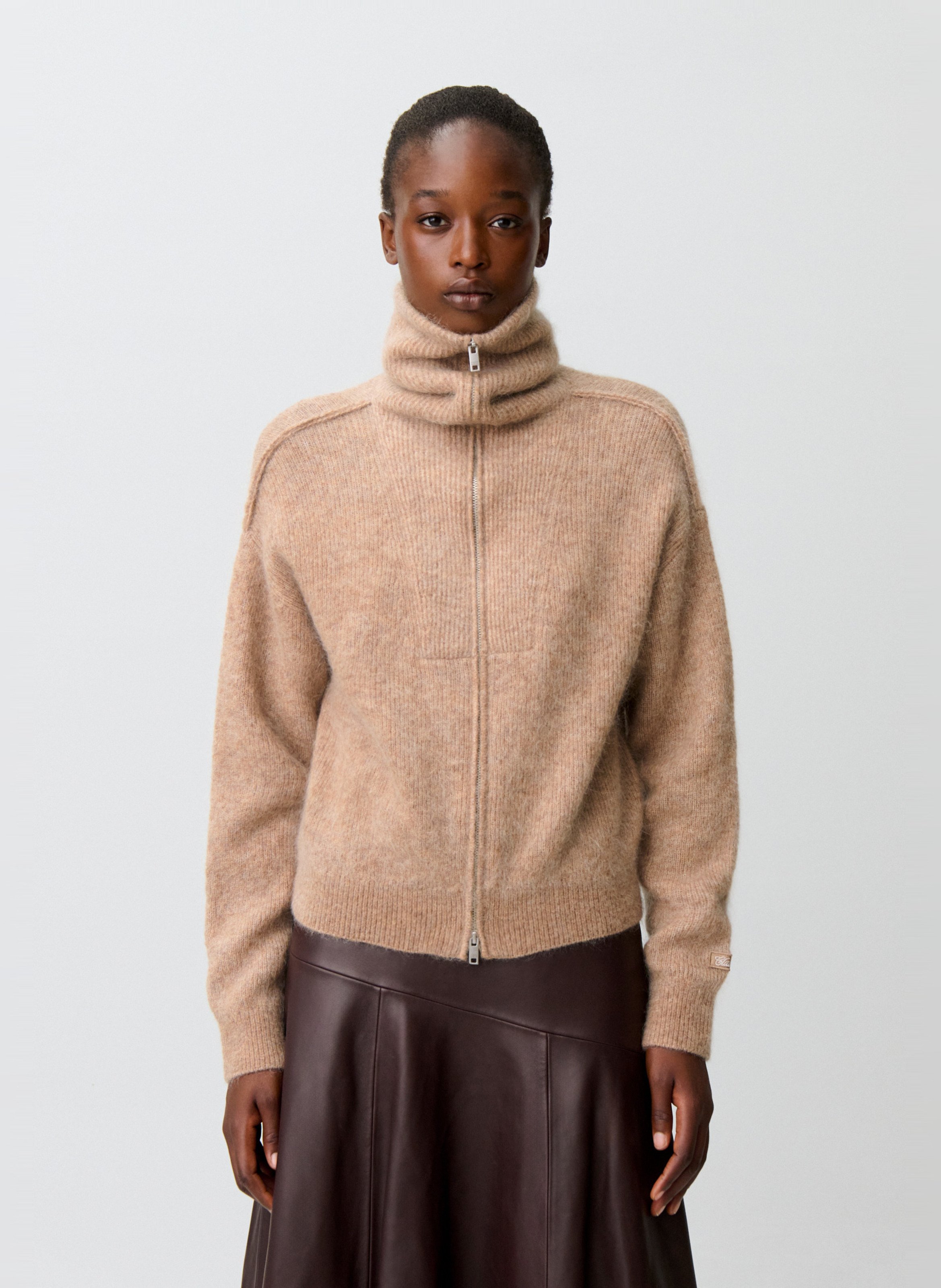 Cardigan zippé en laine mélangée CLAUDIE PIERLOT Beige