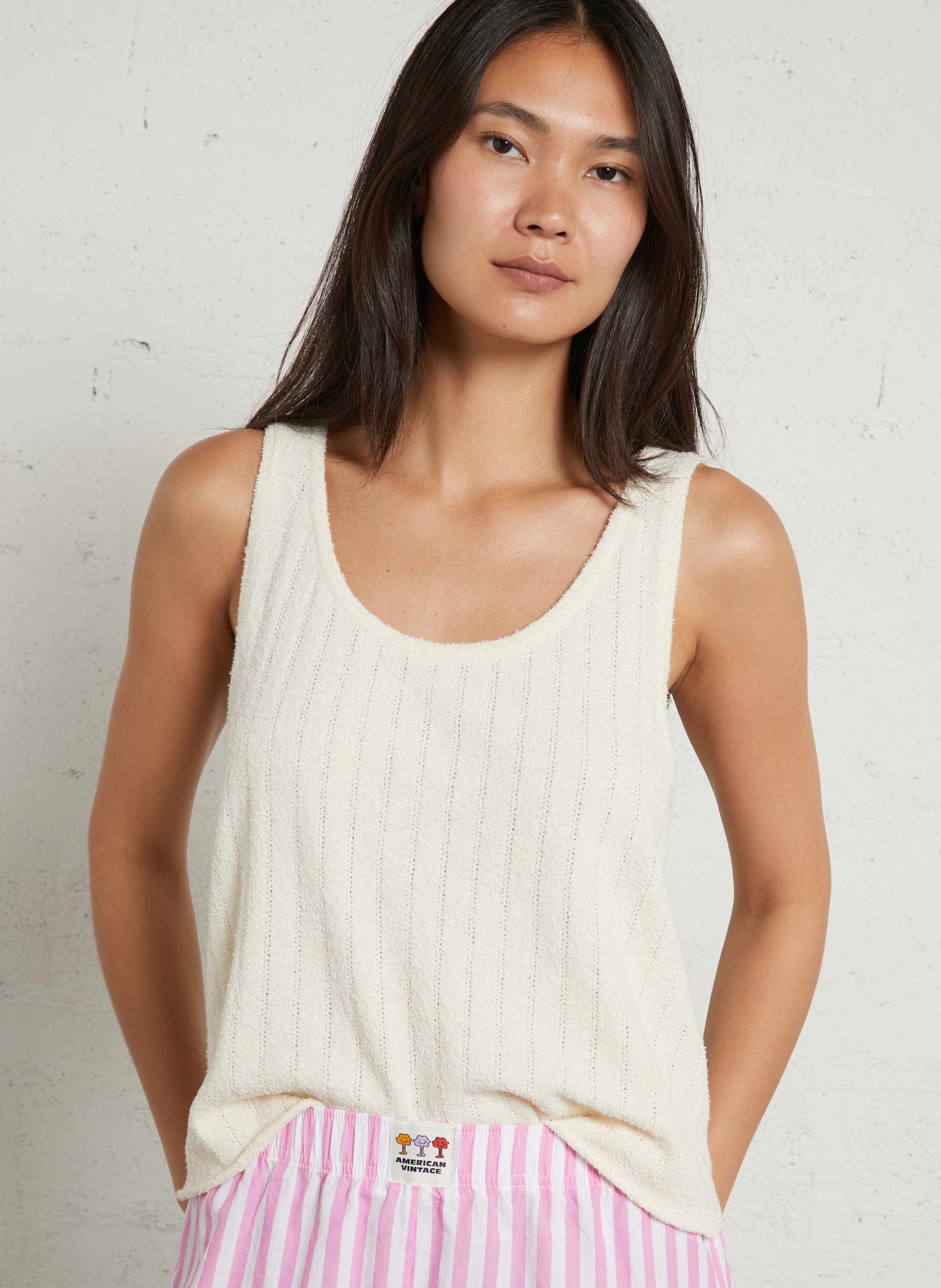 Débardeur droit en maille fantaisie nagoo AMERICAN VINTAGE Blanc