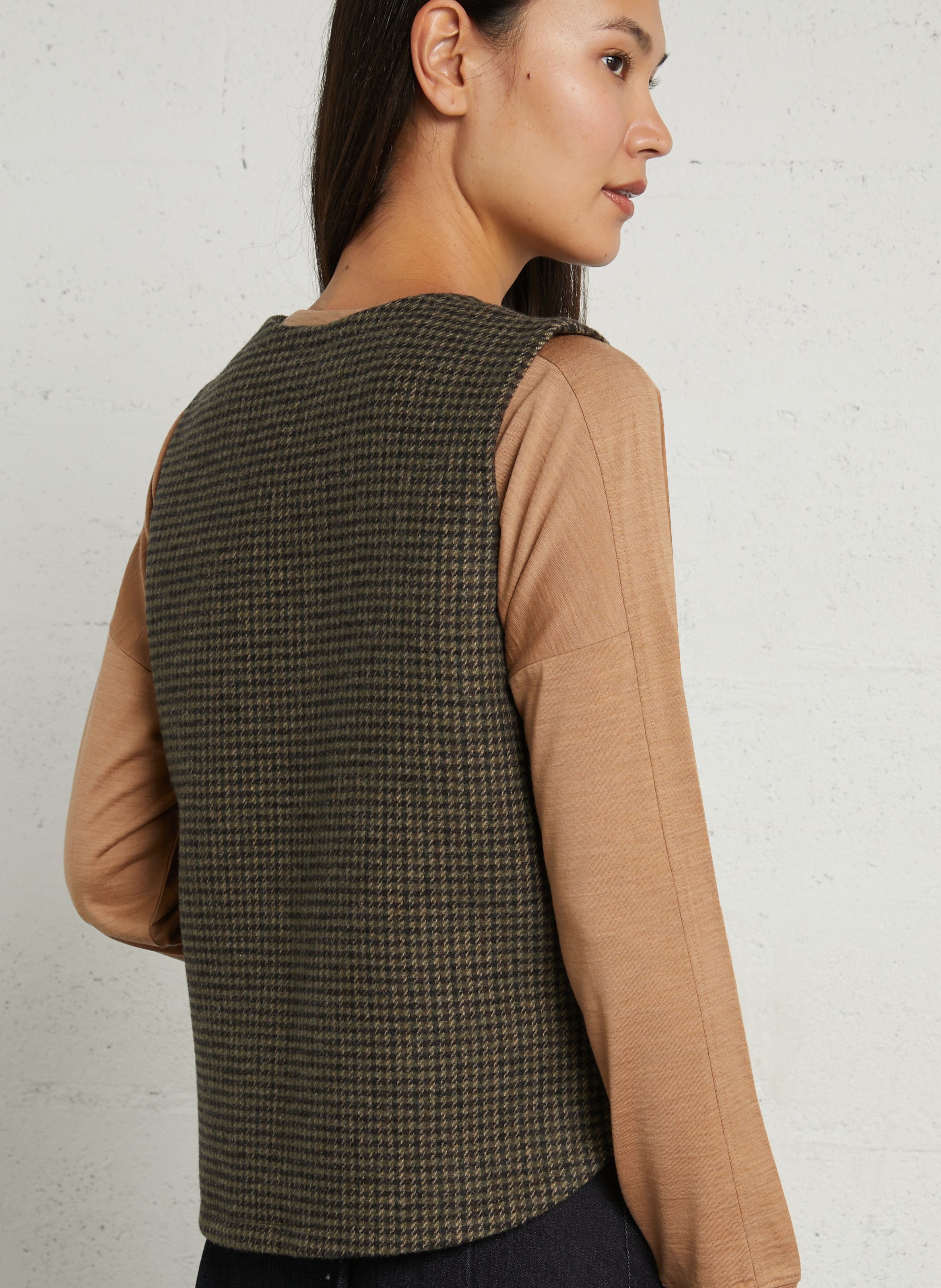 Top sans manches à motif pied-de-poule marine MAISON 123 Kaki