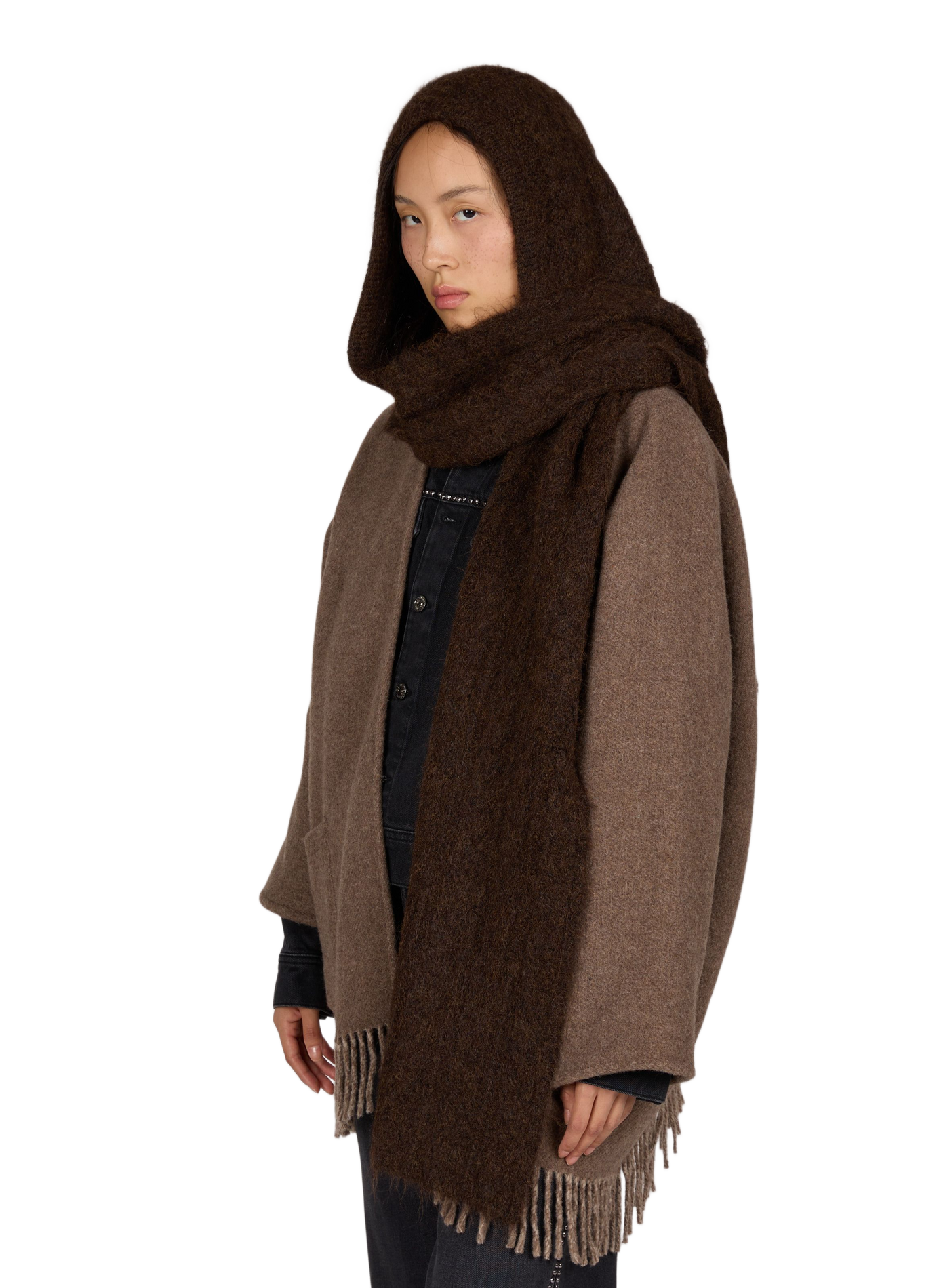 Knit hooded cagoule OBJECT Brown