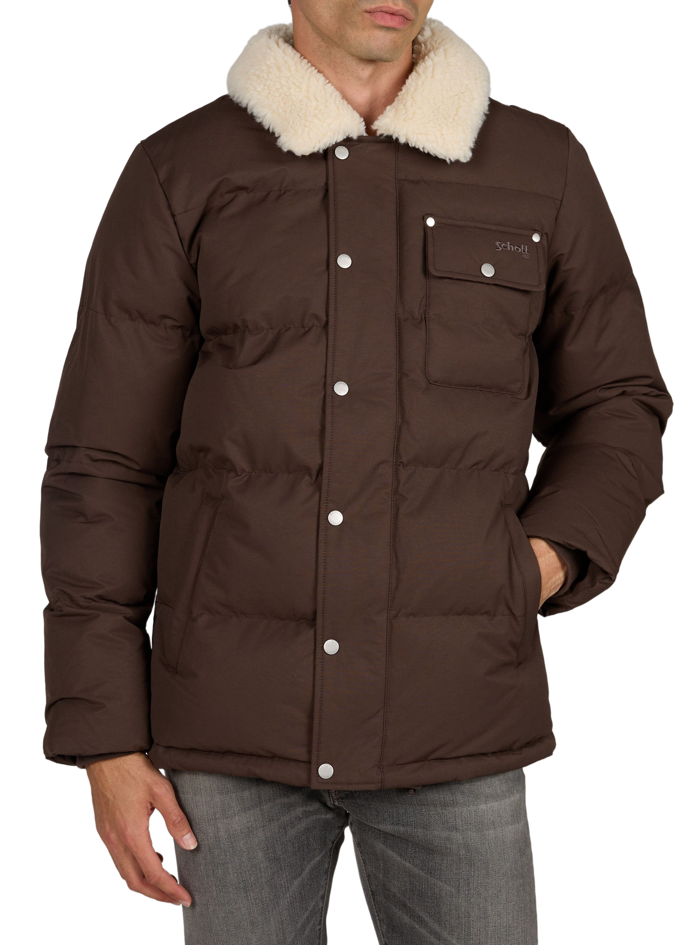 Baxton straight quilted puffer jacket in cotton blend SCHOTT Brown