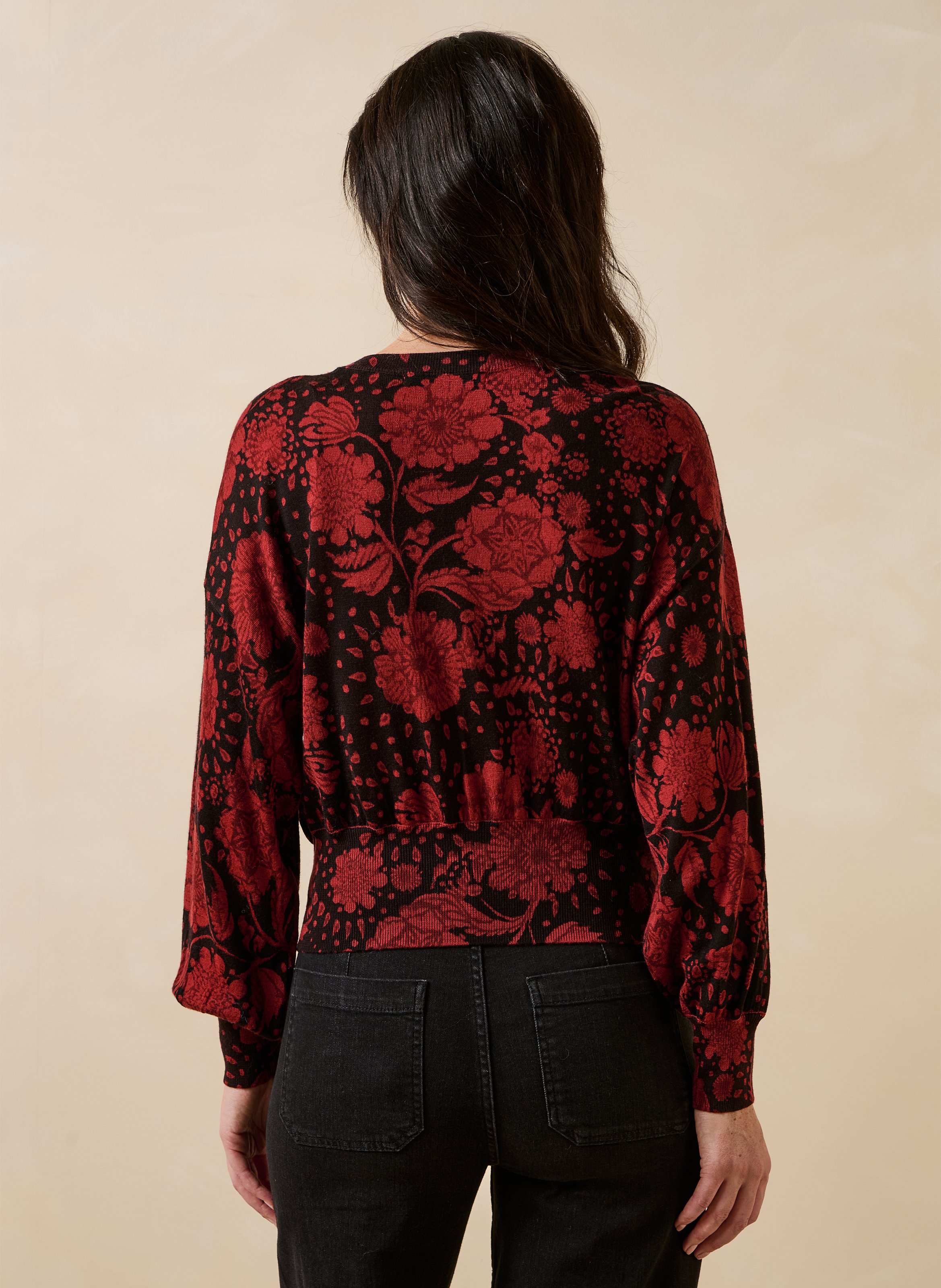 Korte wollen trui met bloemenprint LA FEE MARABOUTEE Rood