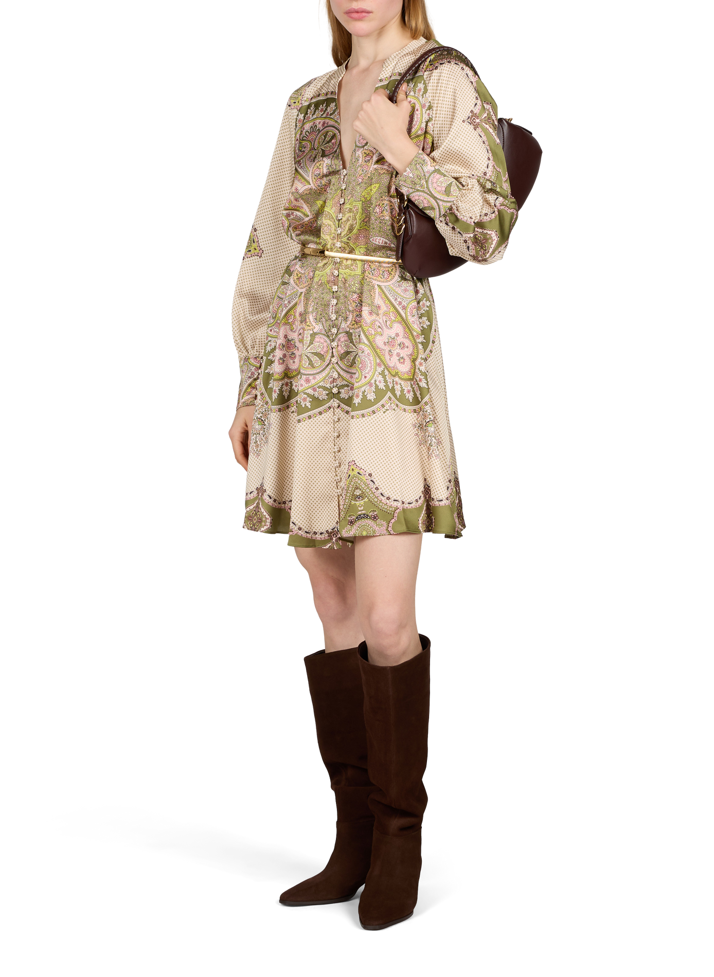 Flared V-neck printed dress GUESS Multicolour