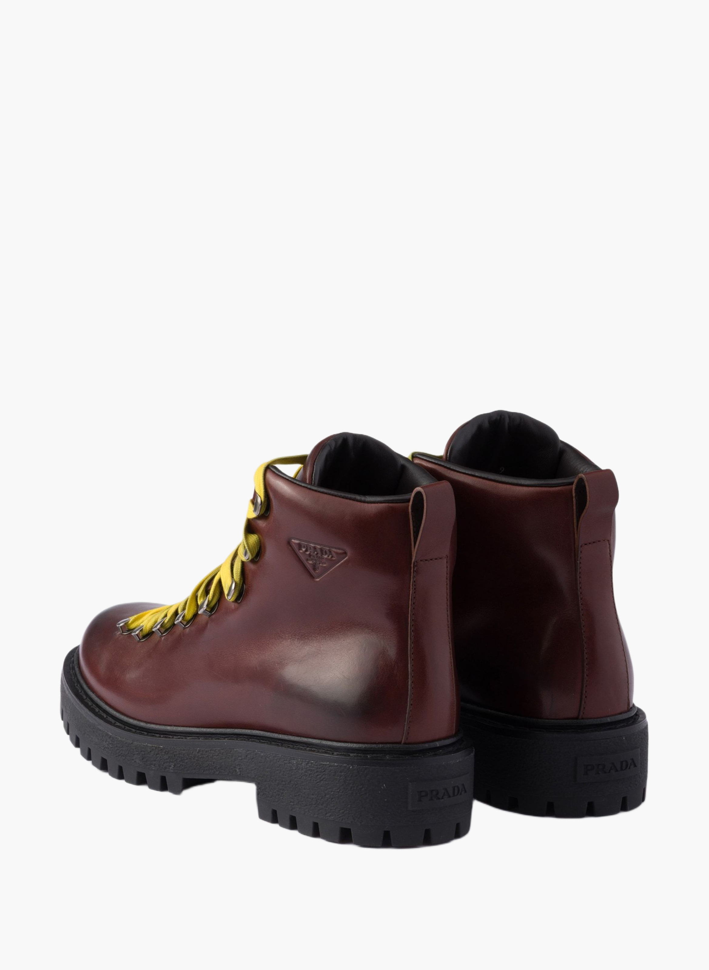 Bottines à lacets en cuir vieilli PRADA Marron