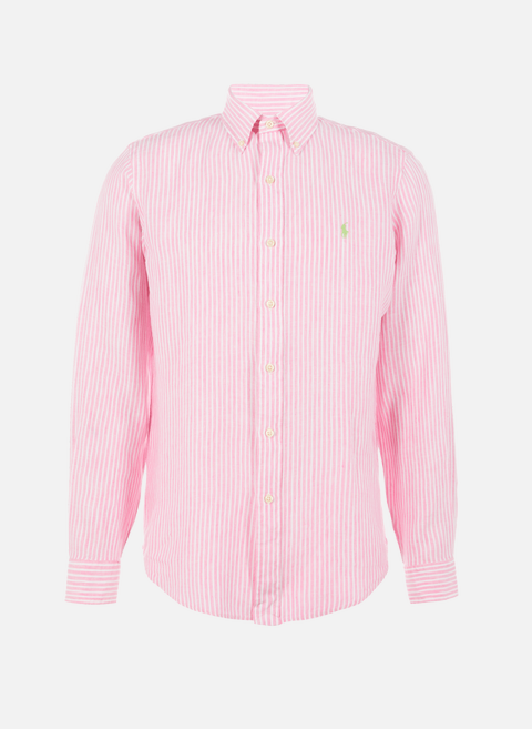 قميص مخطط من الكتان الوردي ralph lauren 