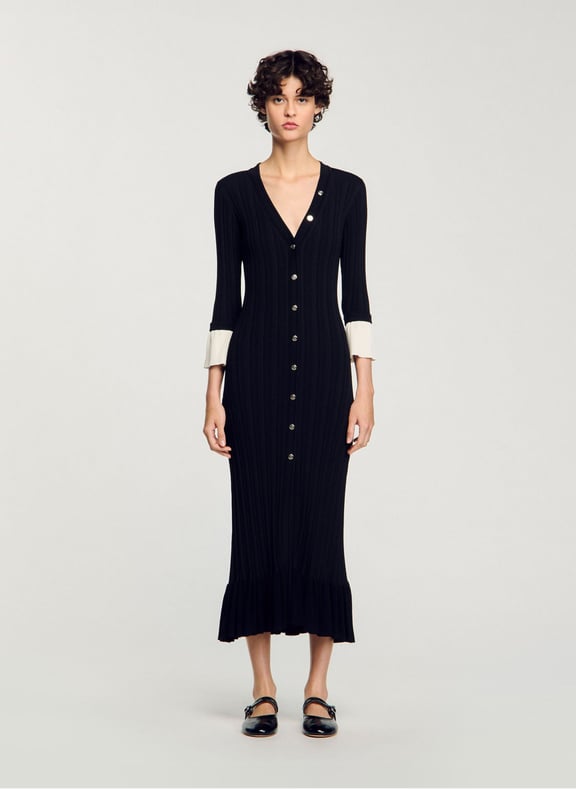 Robe longue moulante col v Noir by SANDRO SANDRO Robe longue moulante col v Noir