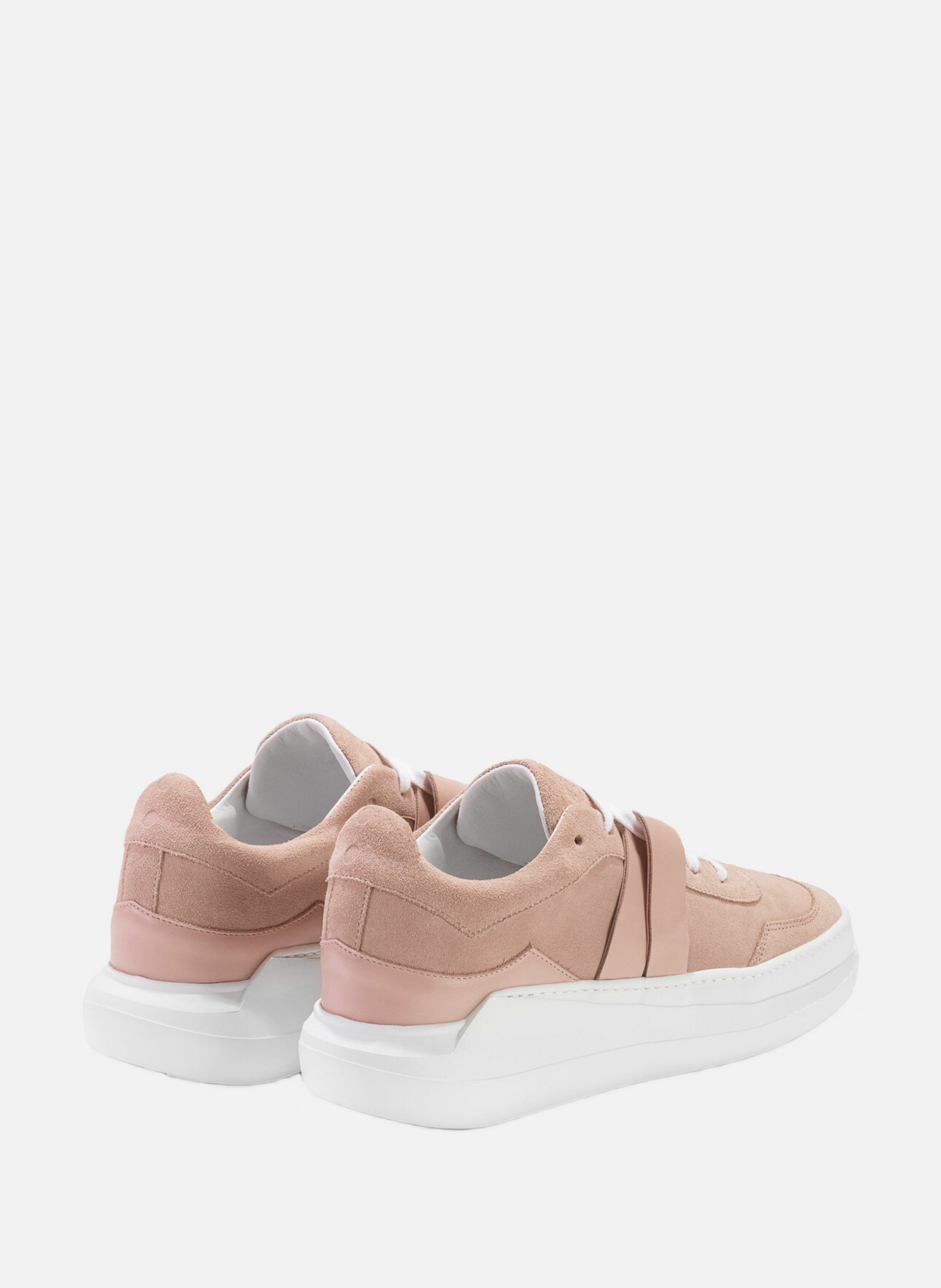 G025 : rose quartz - sneakers en cuir velours et cuir nappa rose EVI Rose