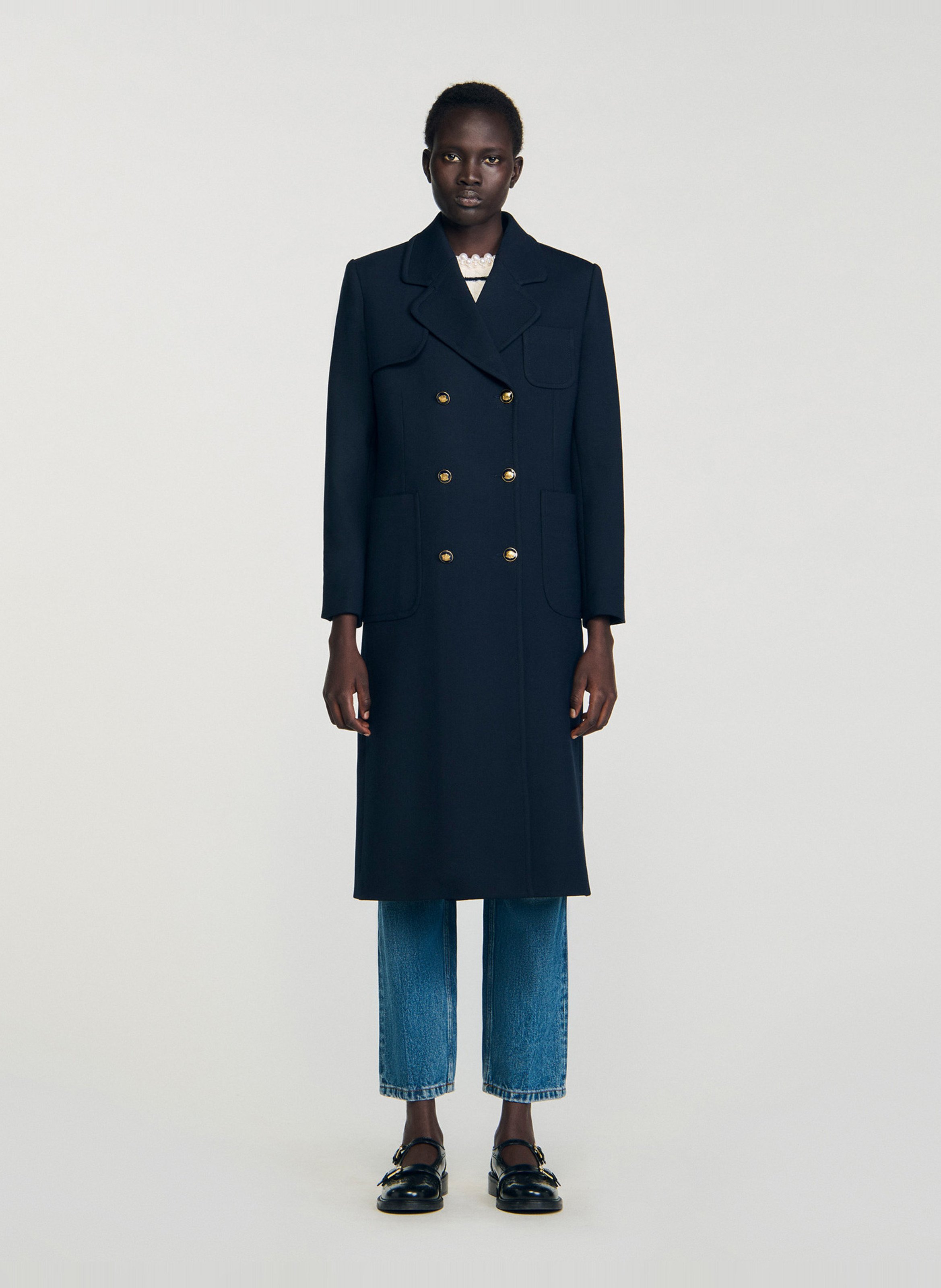 Manteau col tailleur SANDRO Bleu