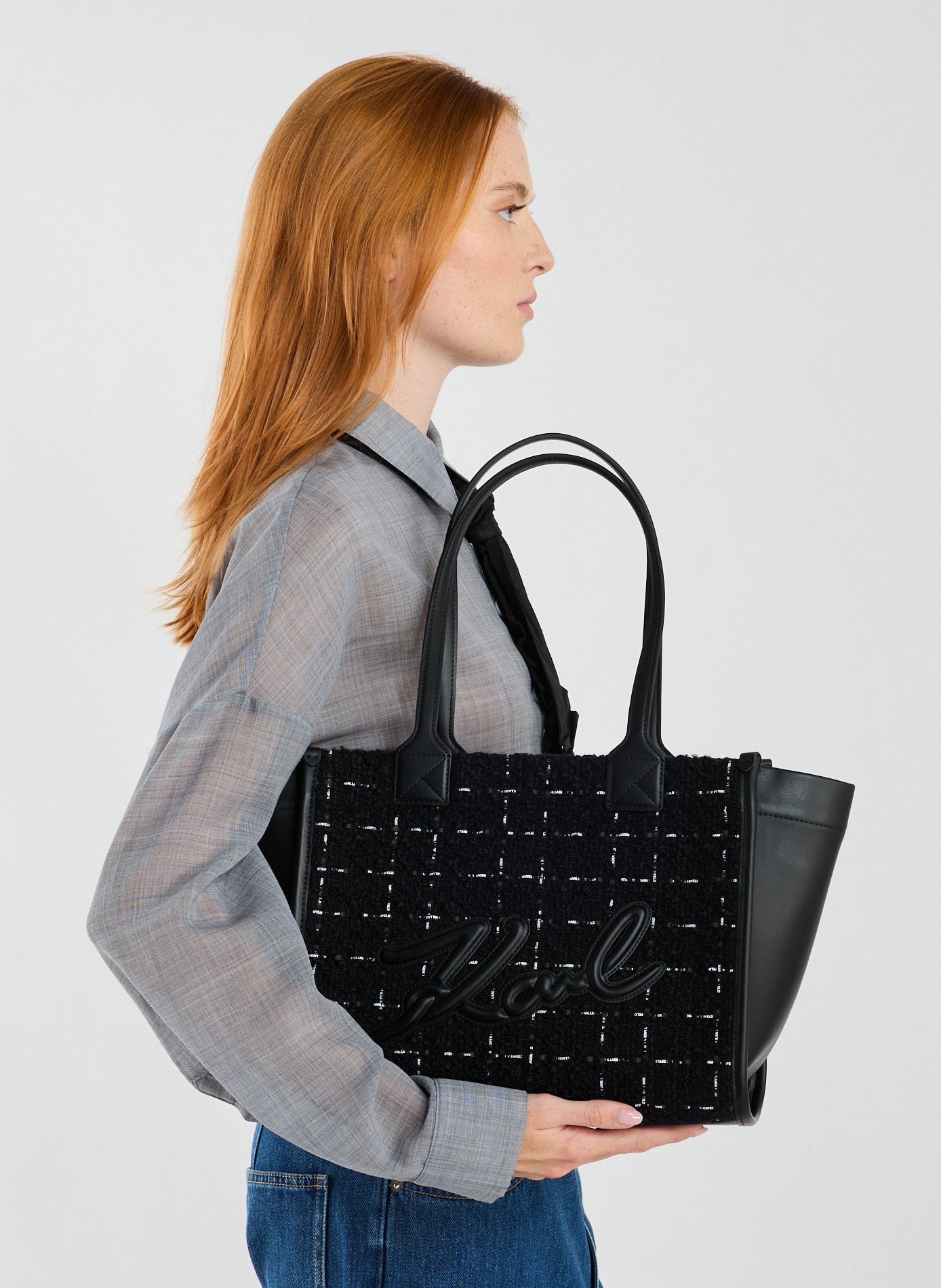KARL LAGERFELD Sac cabas effet tweed en Multicolore