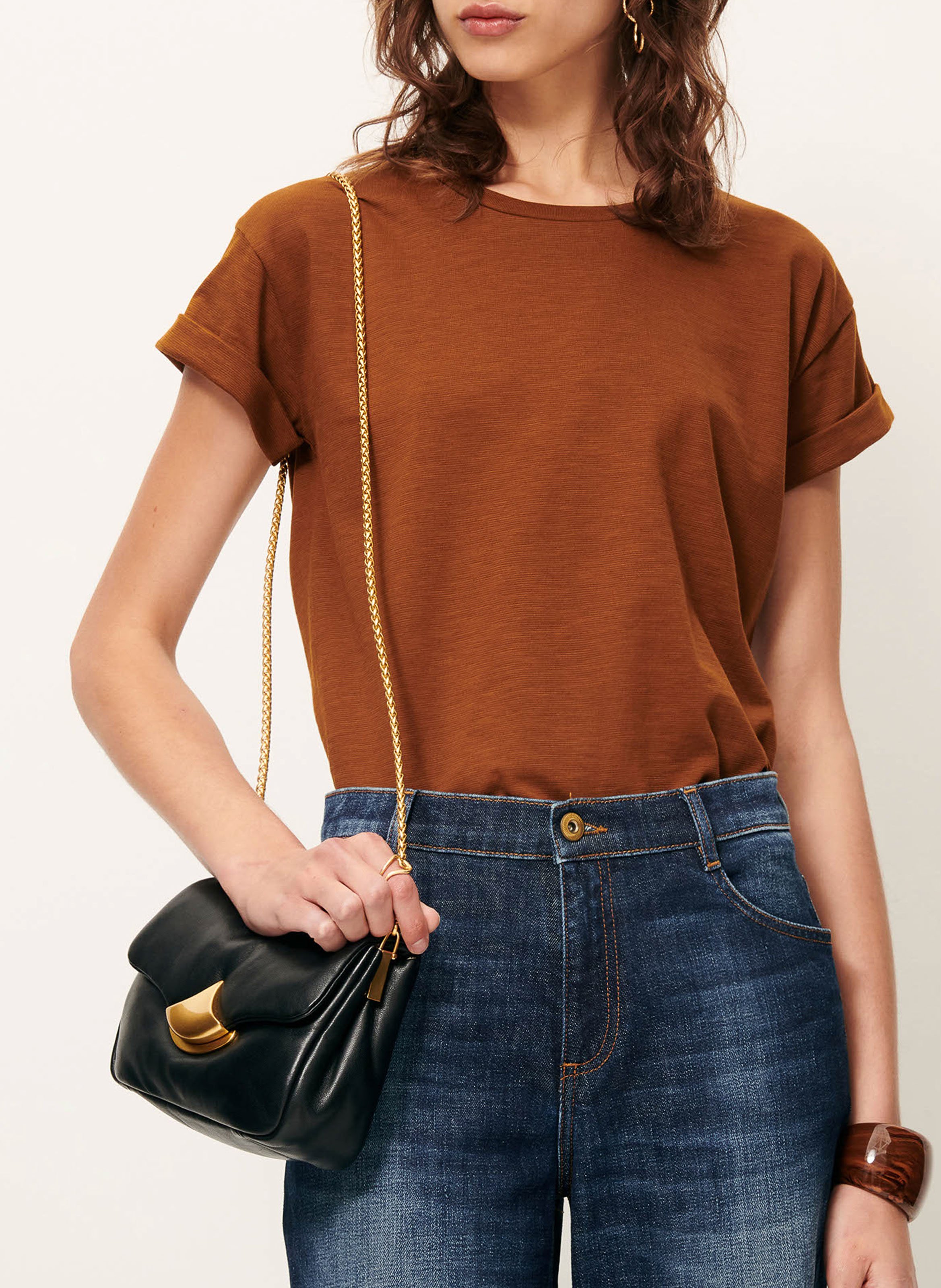 Tee-shirt col rond en coton mélangé albano SESSUN Marron