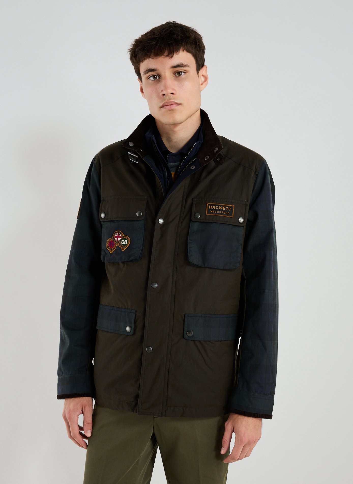 HACKETT Multi-pocket tartan jacket Green