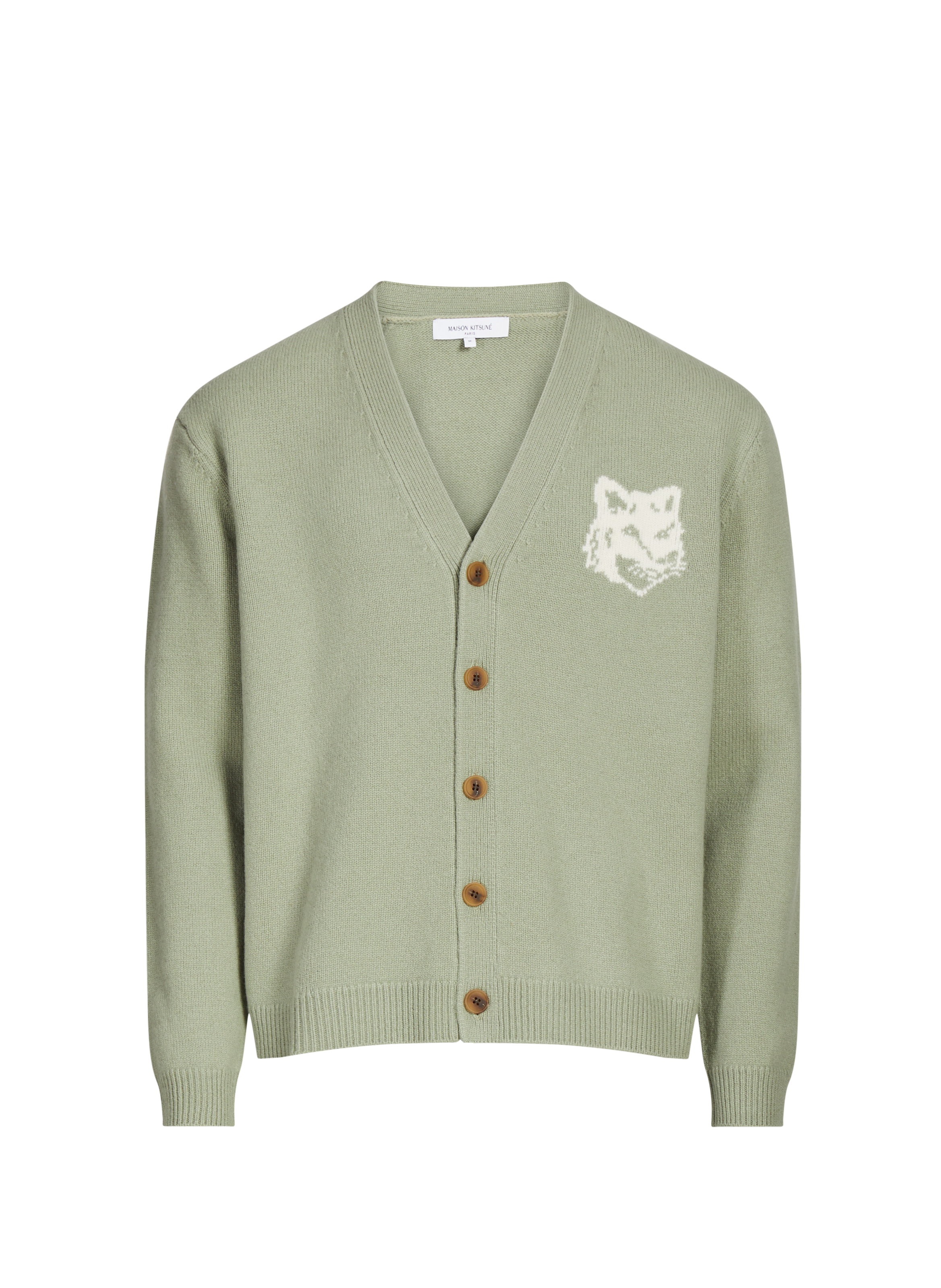 MAISON KITSUNÉ Cardigan en laine Fox Head Vert