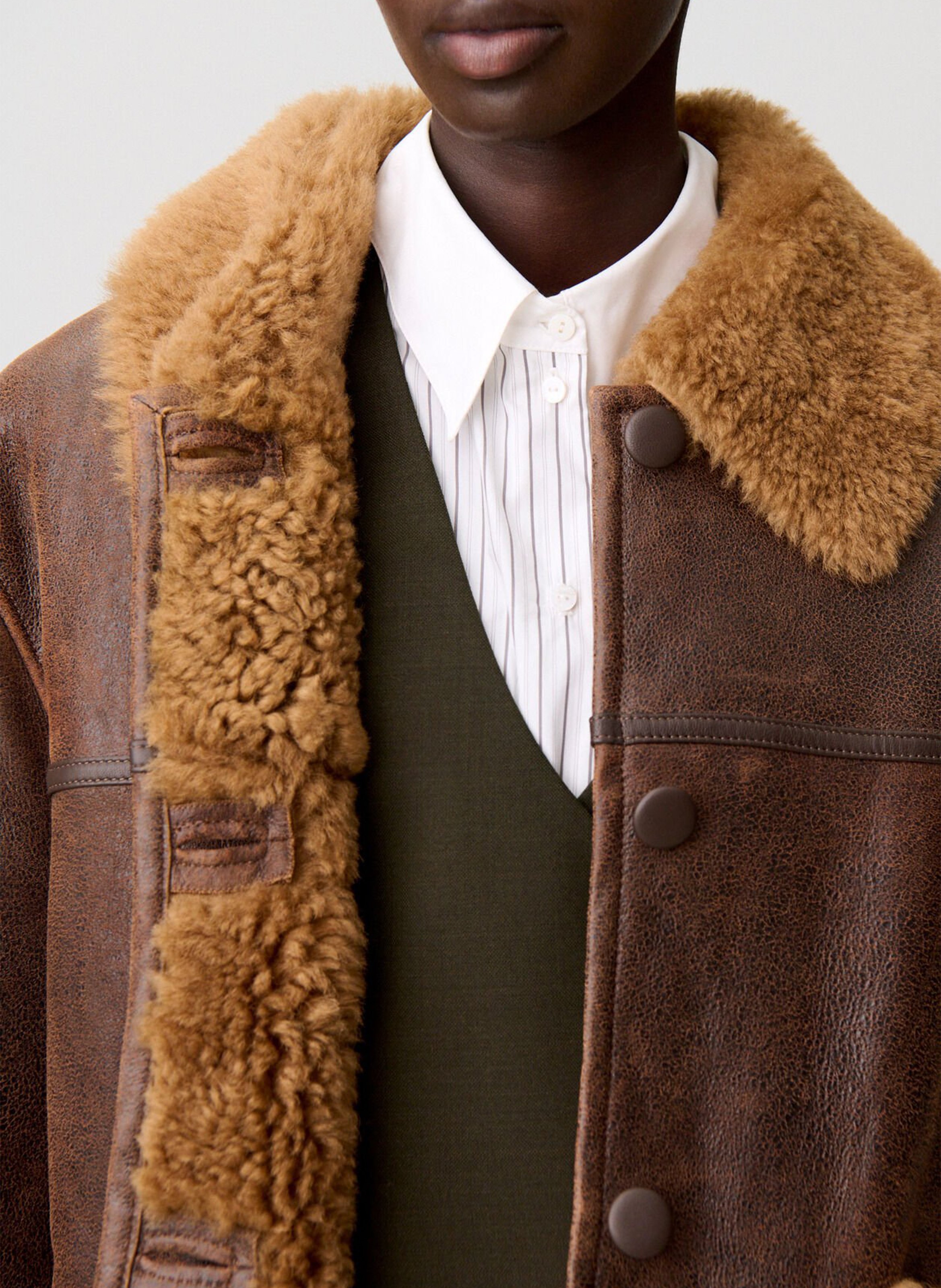 Veste en cuir droite florita CLAUDIE PIERLOT Marron