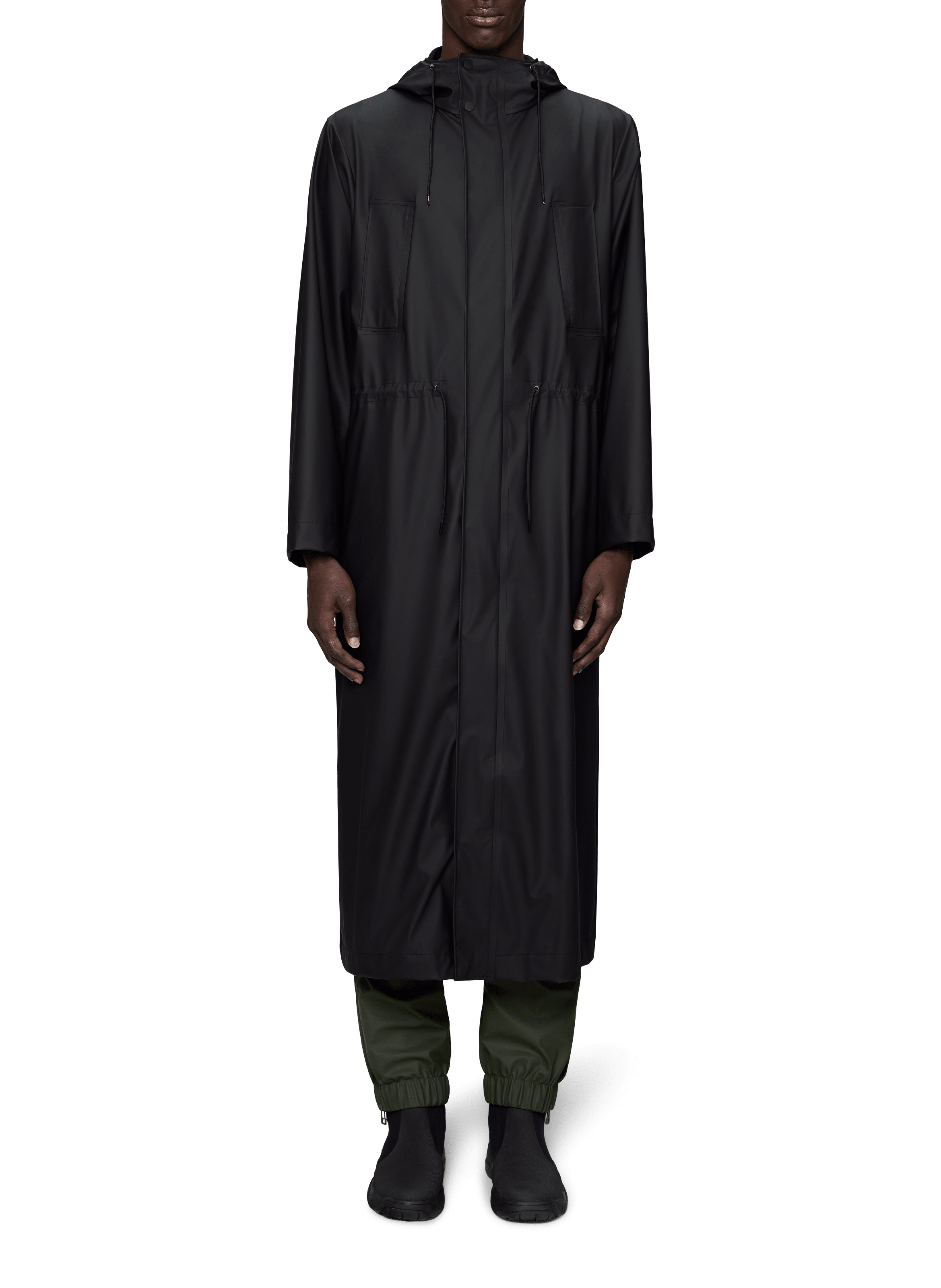 Veste de pluie longue à capuche RAINS Noir