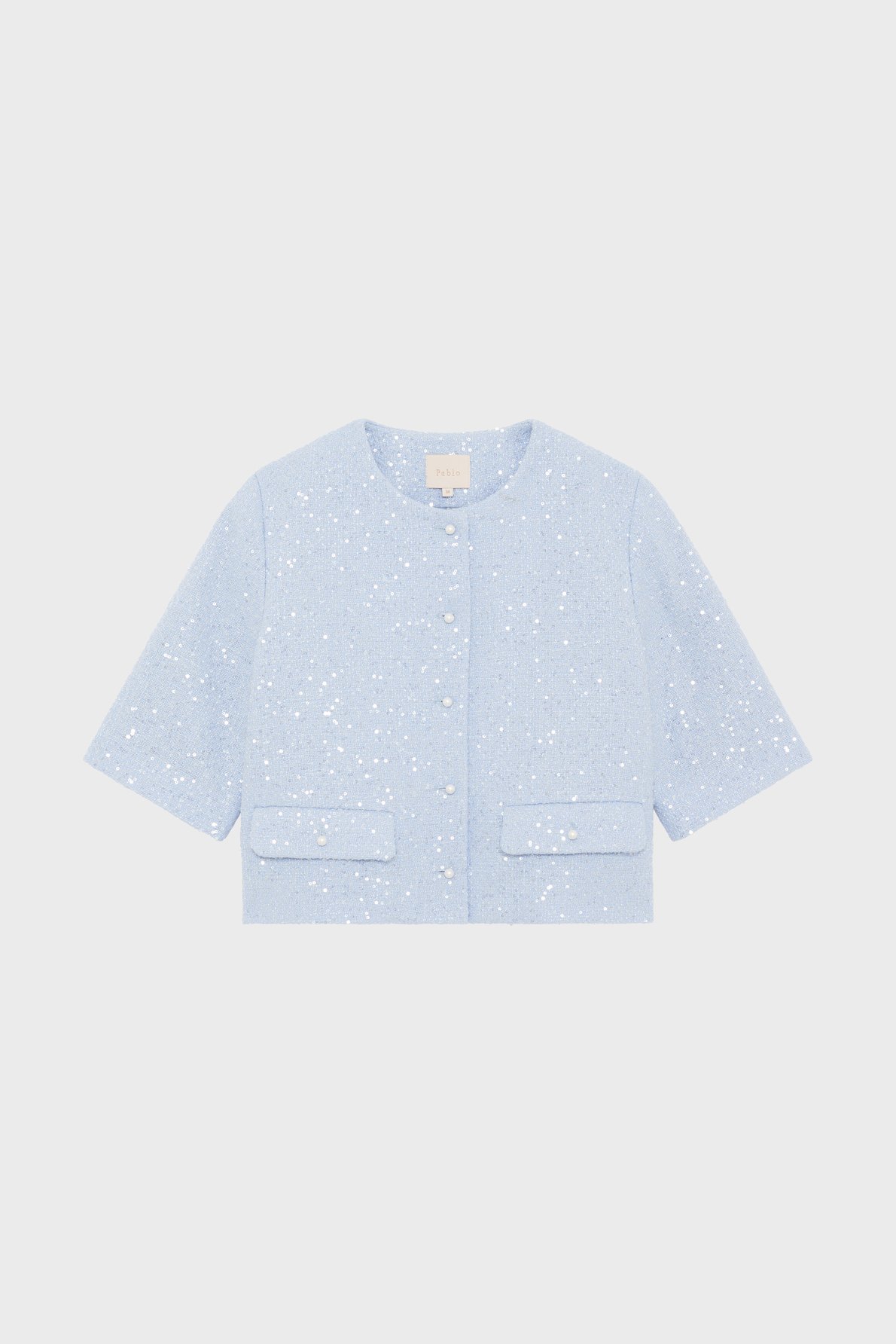 Veste courte sans col à sequins - marjolene PABLO Bleu