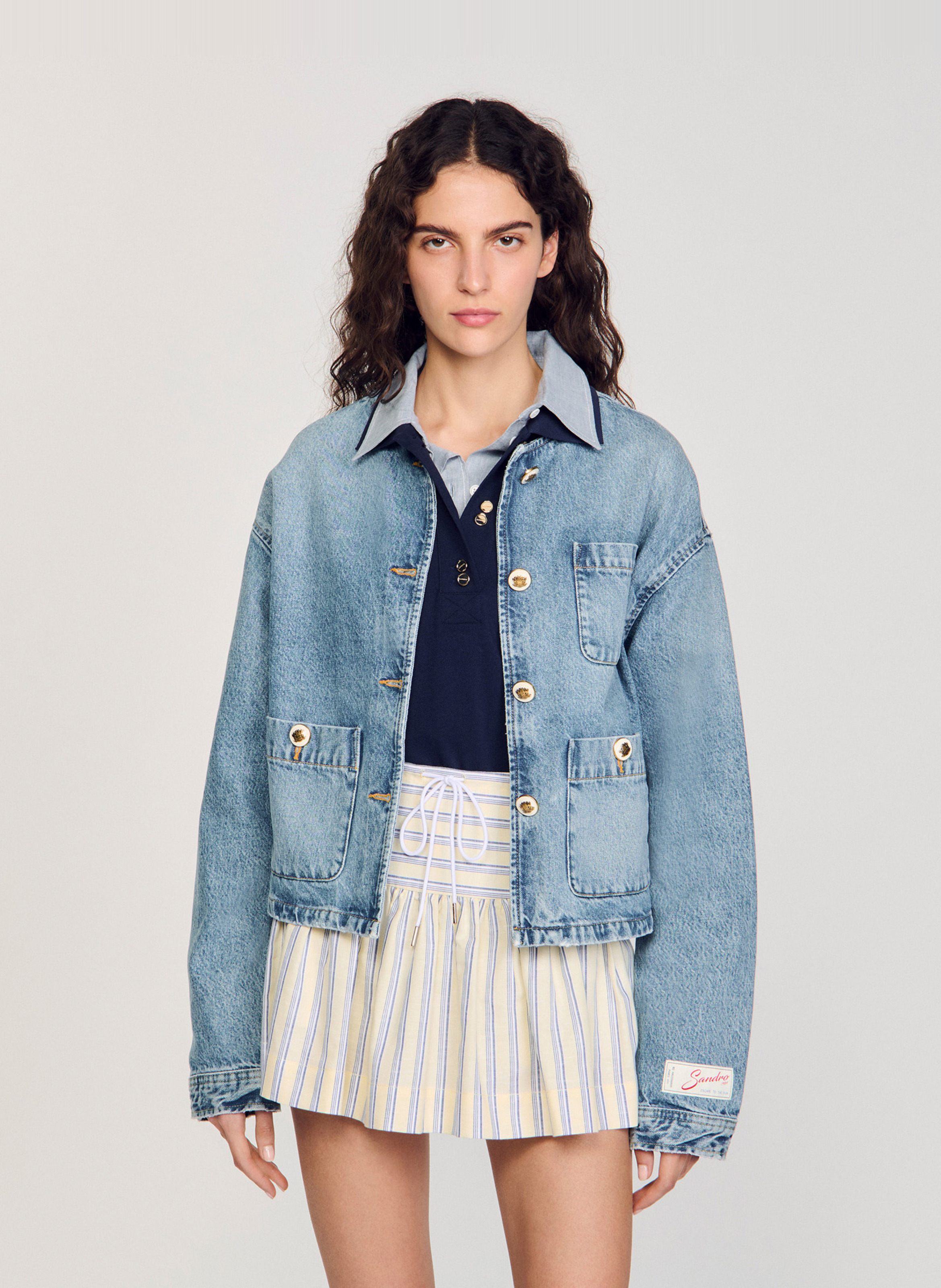Blouson droit boutonné en jean Bleu
