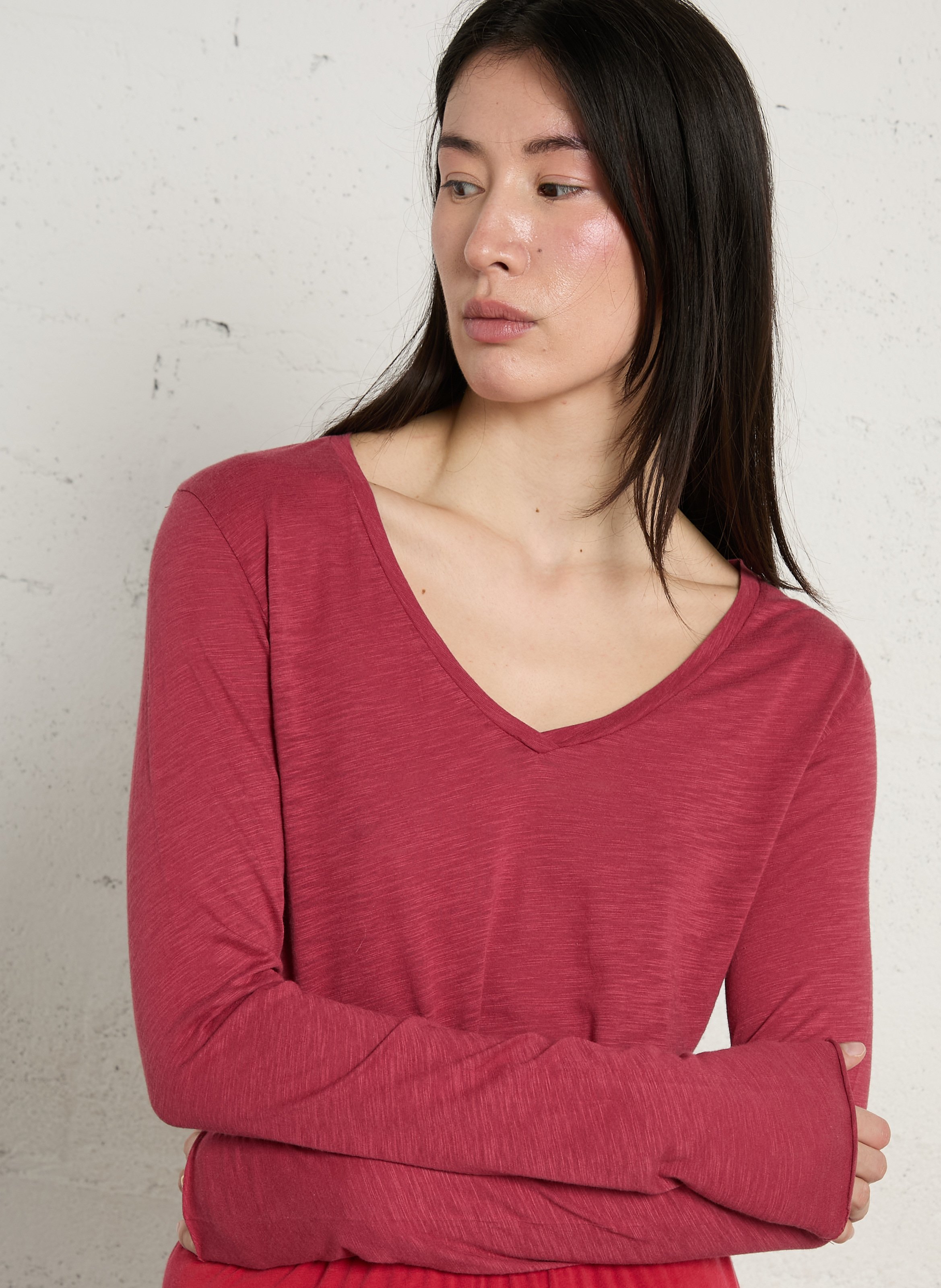 Tee-shirt à col v en coton mélangé jacksonville AMERICAN VINTAGE Rouge