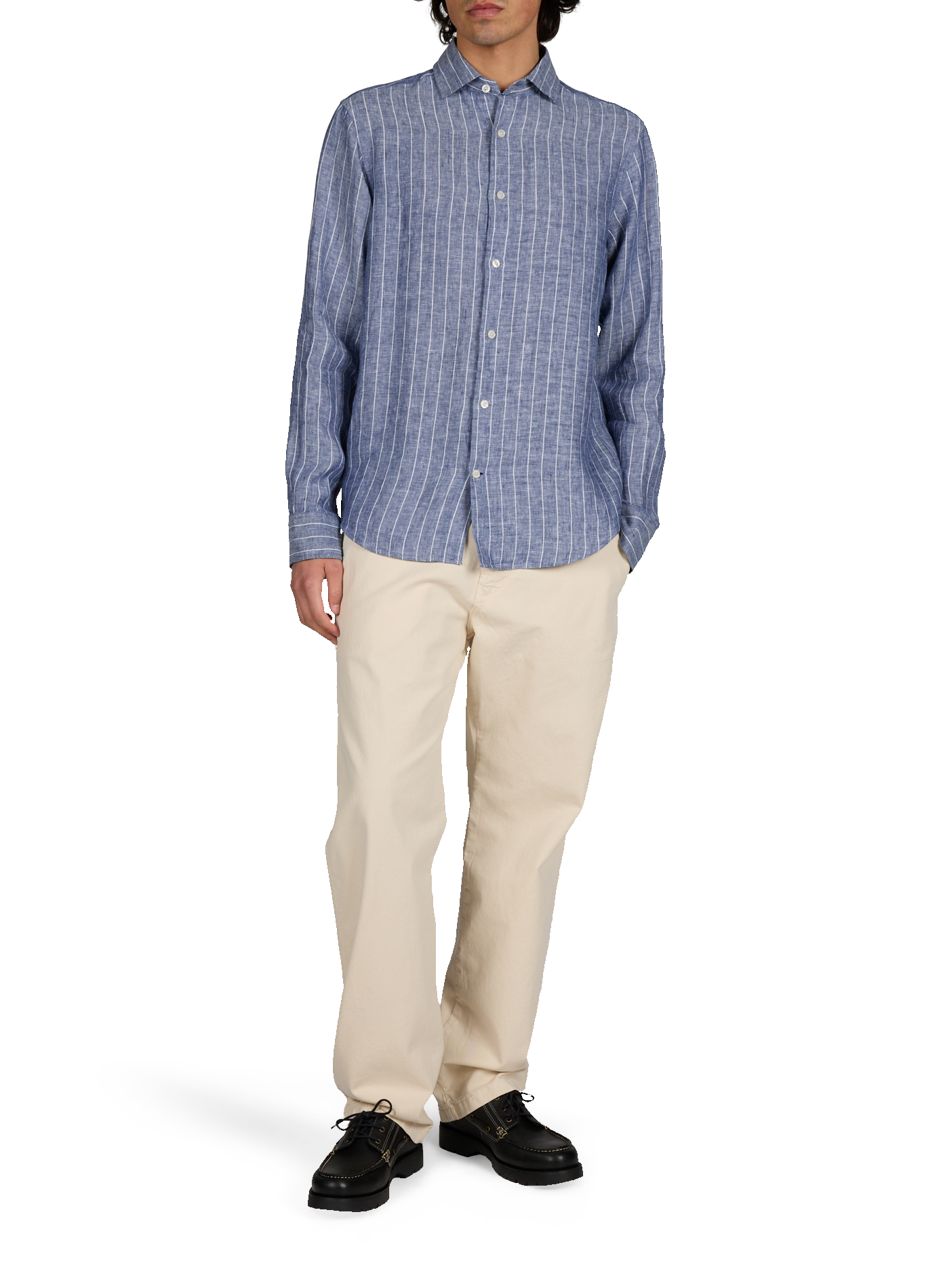 Chemise droite à rayures en lin GANT Bleu