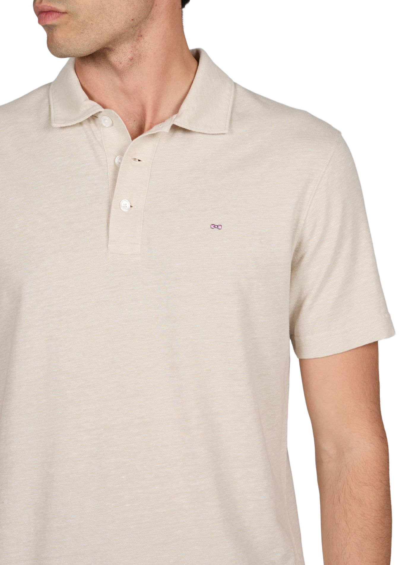 Short-sleeved polo in cotton and linen EDEN PARK Beige