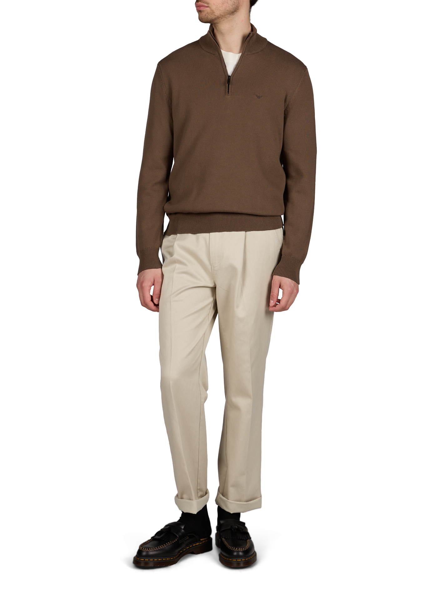 Pull zippé en coton EMPORIO ARMANI Marron