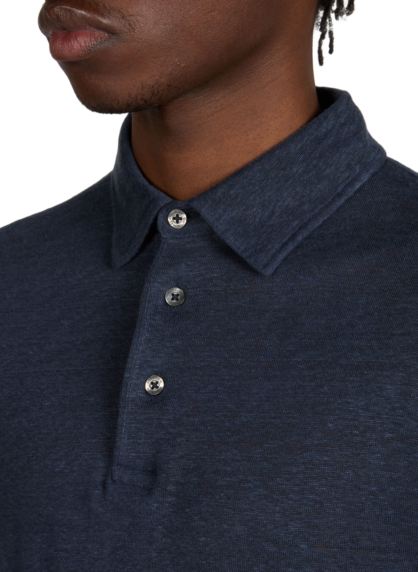Short sleeve linen polo AURELIEN Blue