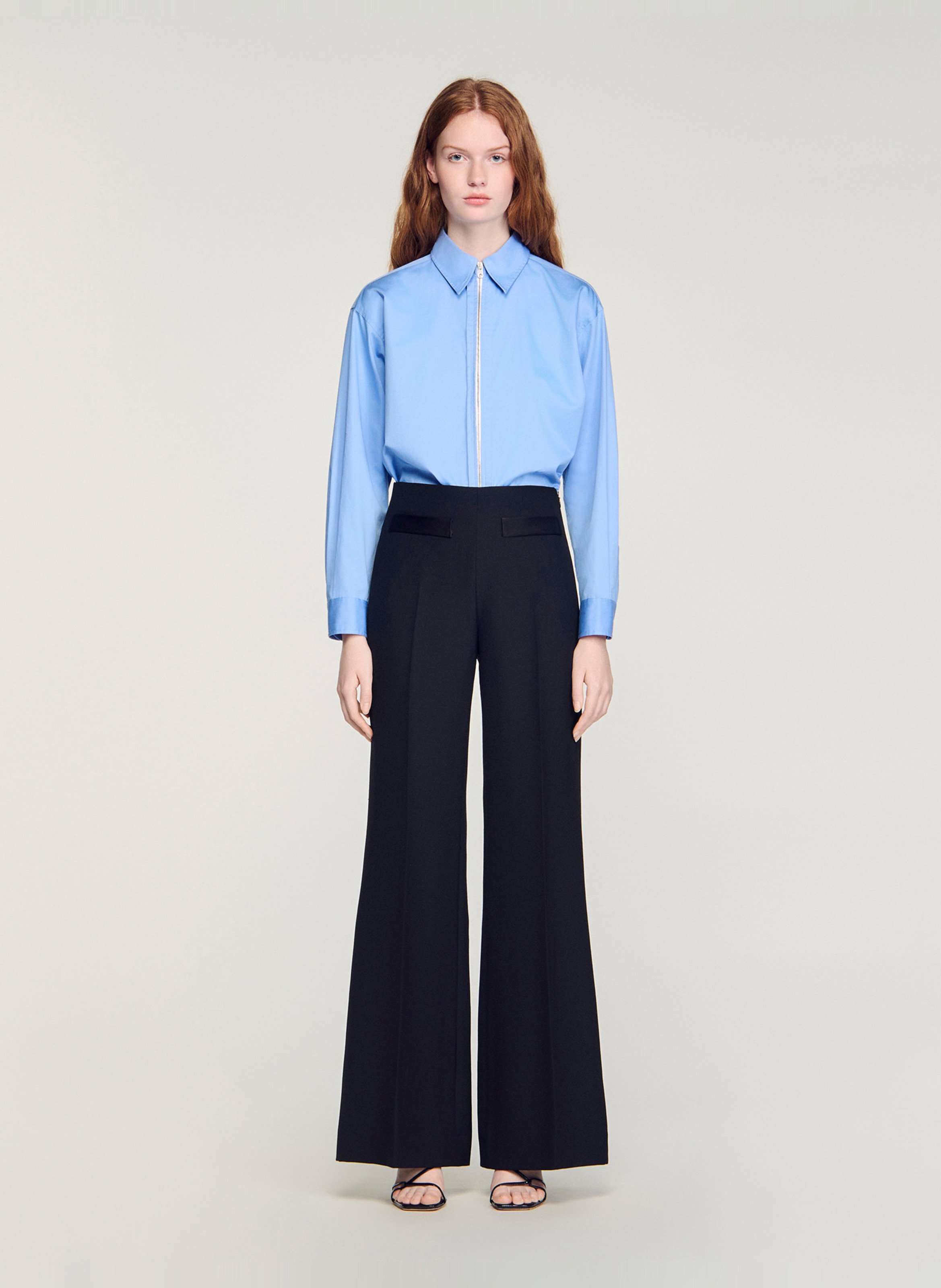 Pantalon évasé taille haute SANDRO Noir
