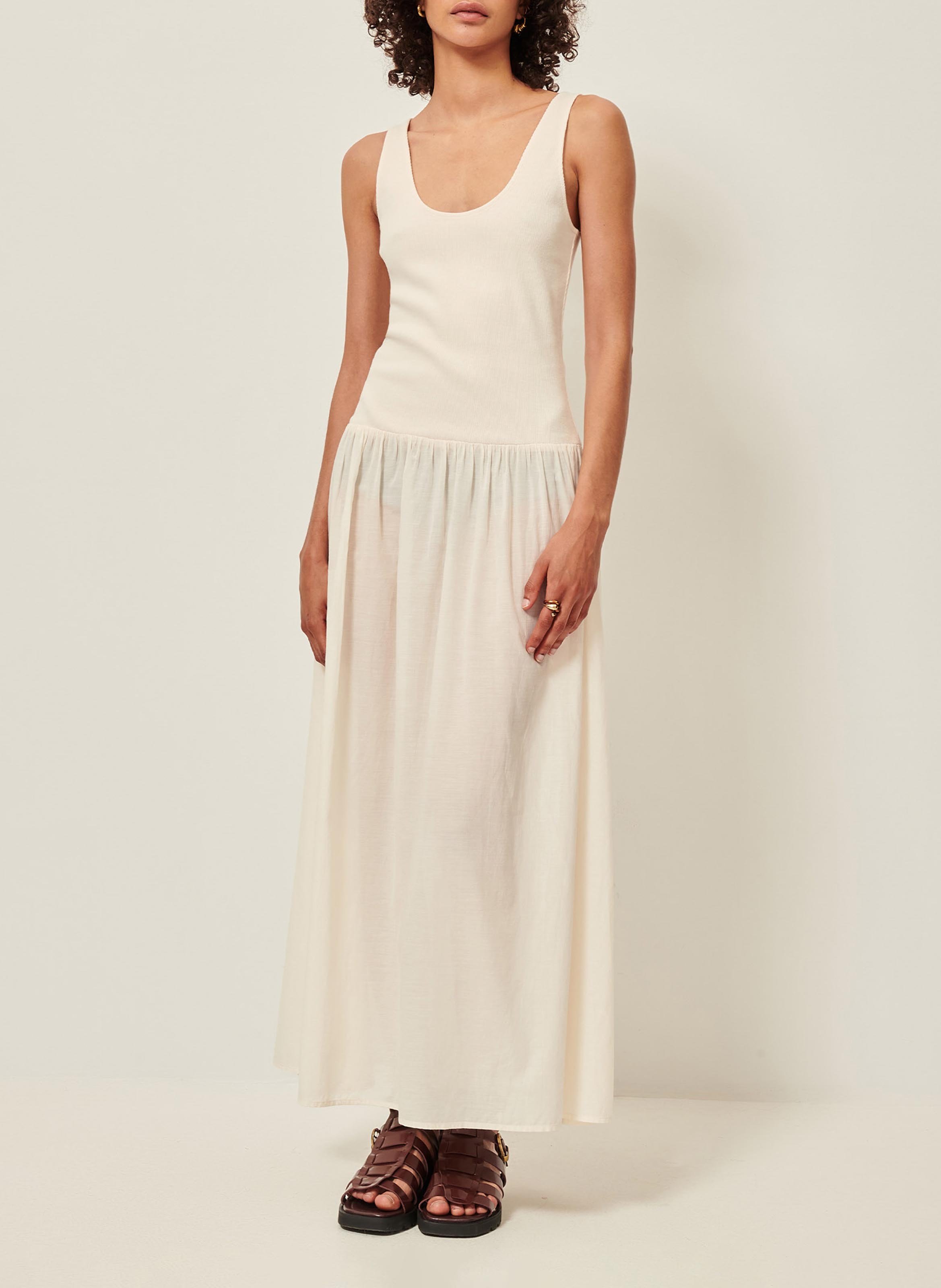 Robe longue évasée en coton mélangé solao SESSUN Beige