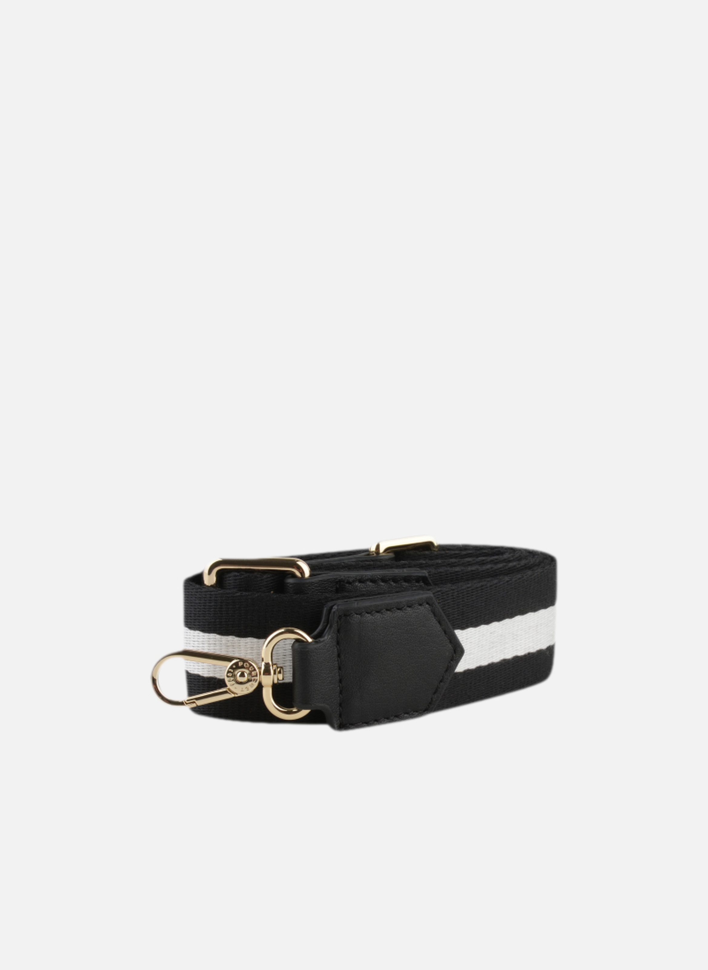 Bandoulière | bandoulière de sac à rayures en coton garni cuir  Noir blanc