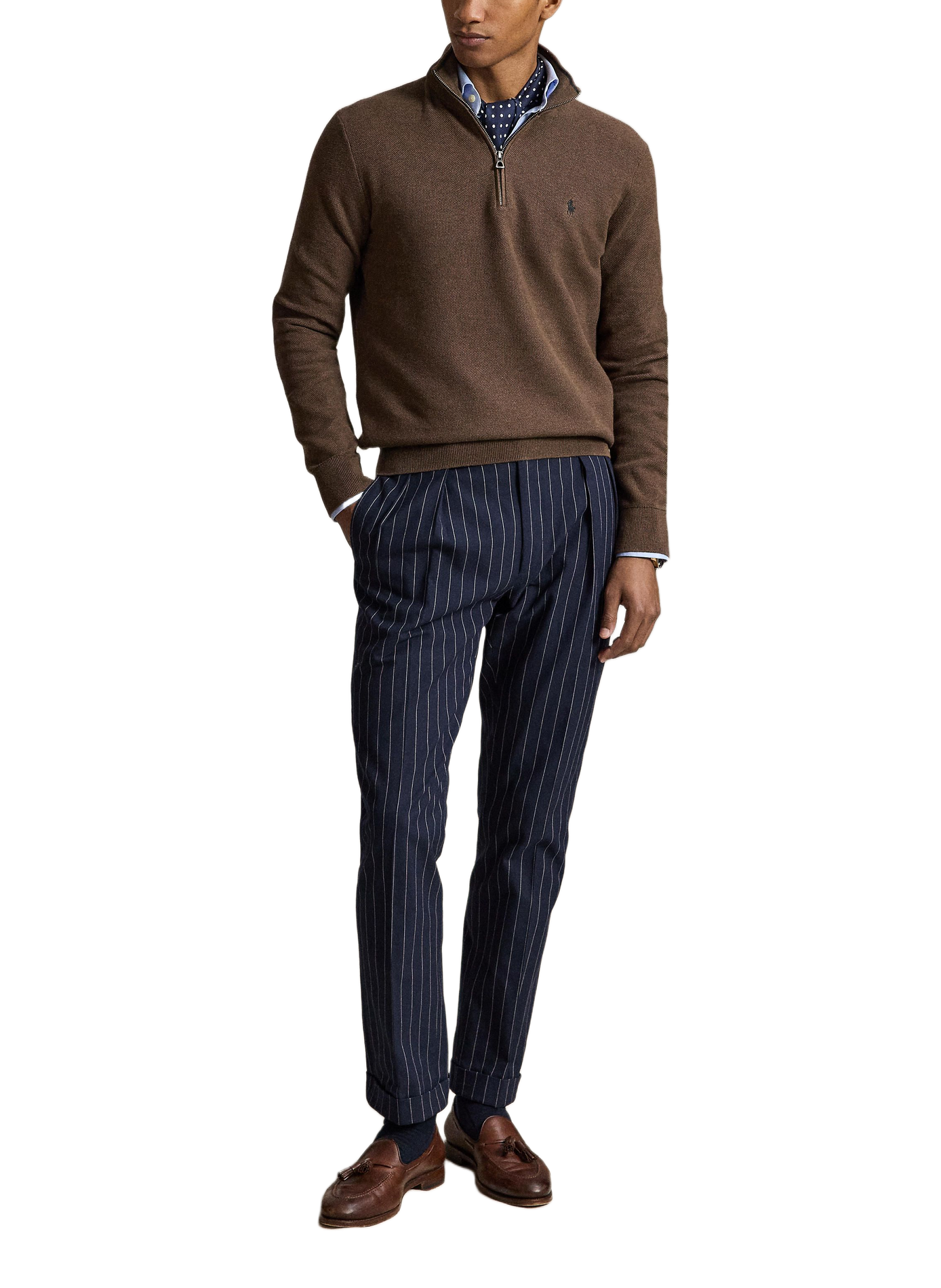 Cotton textured knit zip-up sweater. POLO RALPH LAUREN Beige