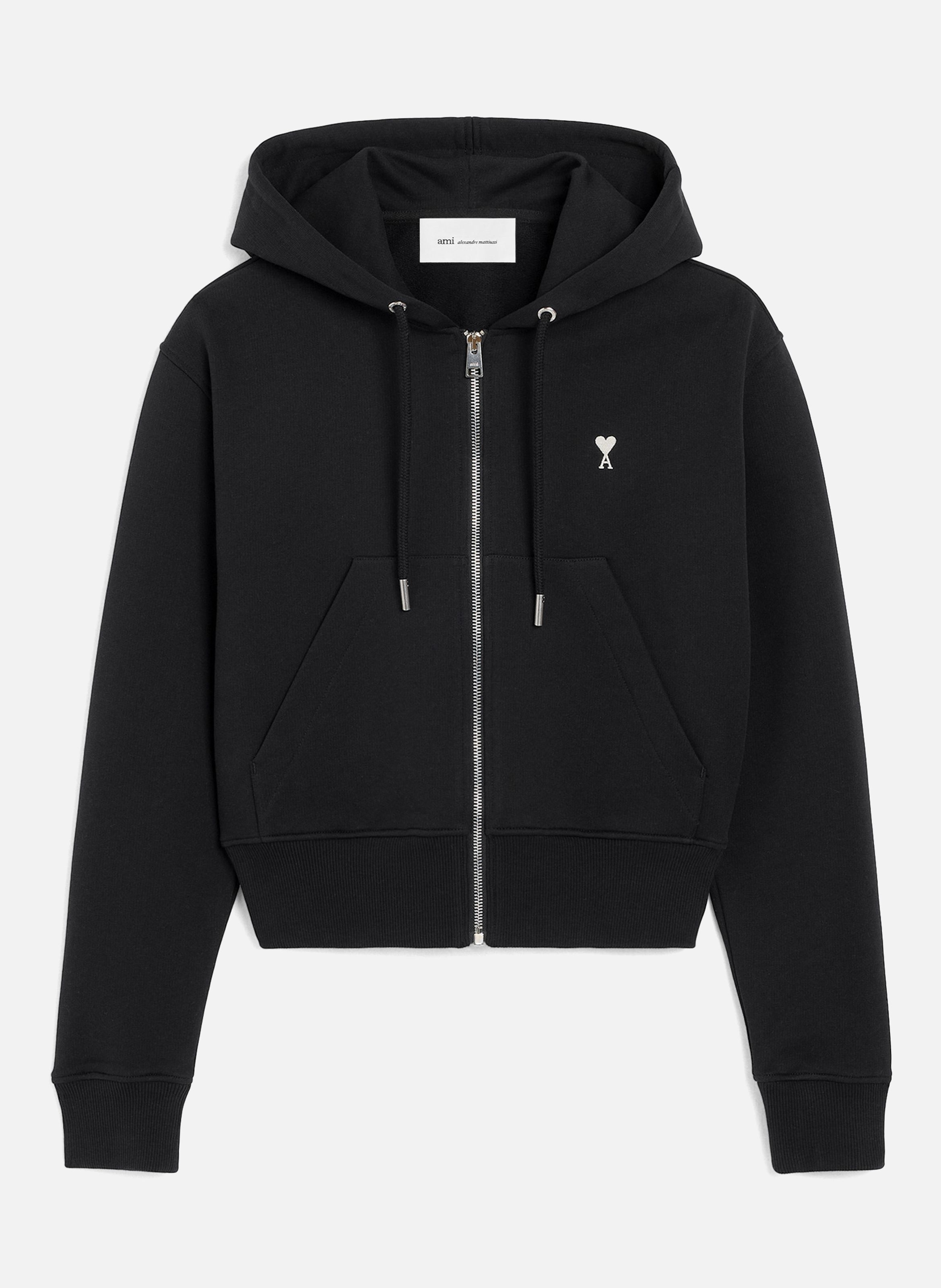 Hoodie zippé en coton ami de coeur AMI PARIS Noir