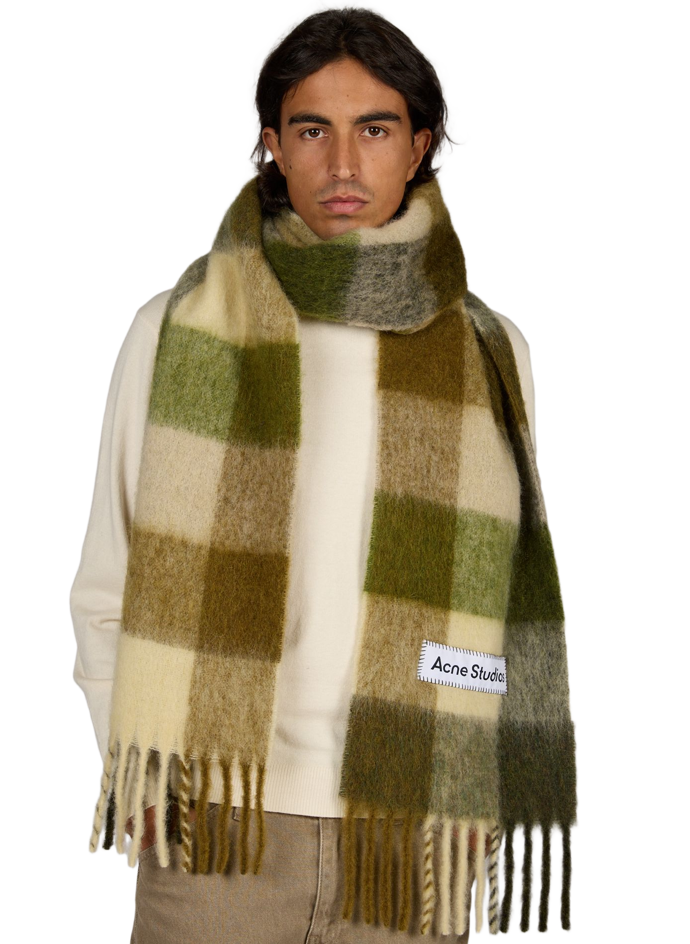 Echarpe à carreaux en laine mélangée ACNE STUDIOS Kaki