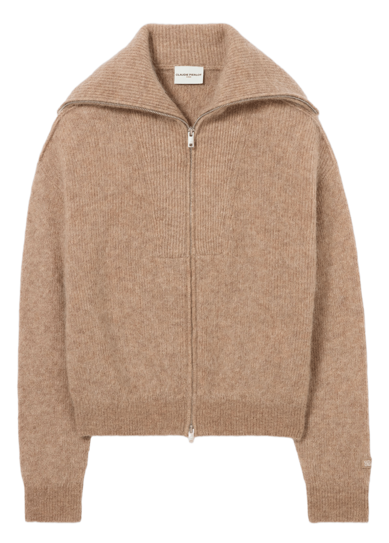 Cardigan zippé en laine mélangée CLAUDIE PIERLOT Beige