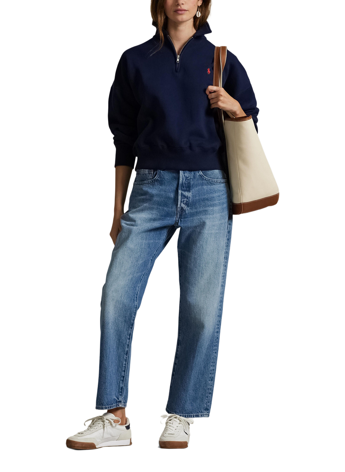 Kurzes Sweatshirt aus Baumwollmischung mit gesticktem Logo POLO RALPH LAUREN Blau