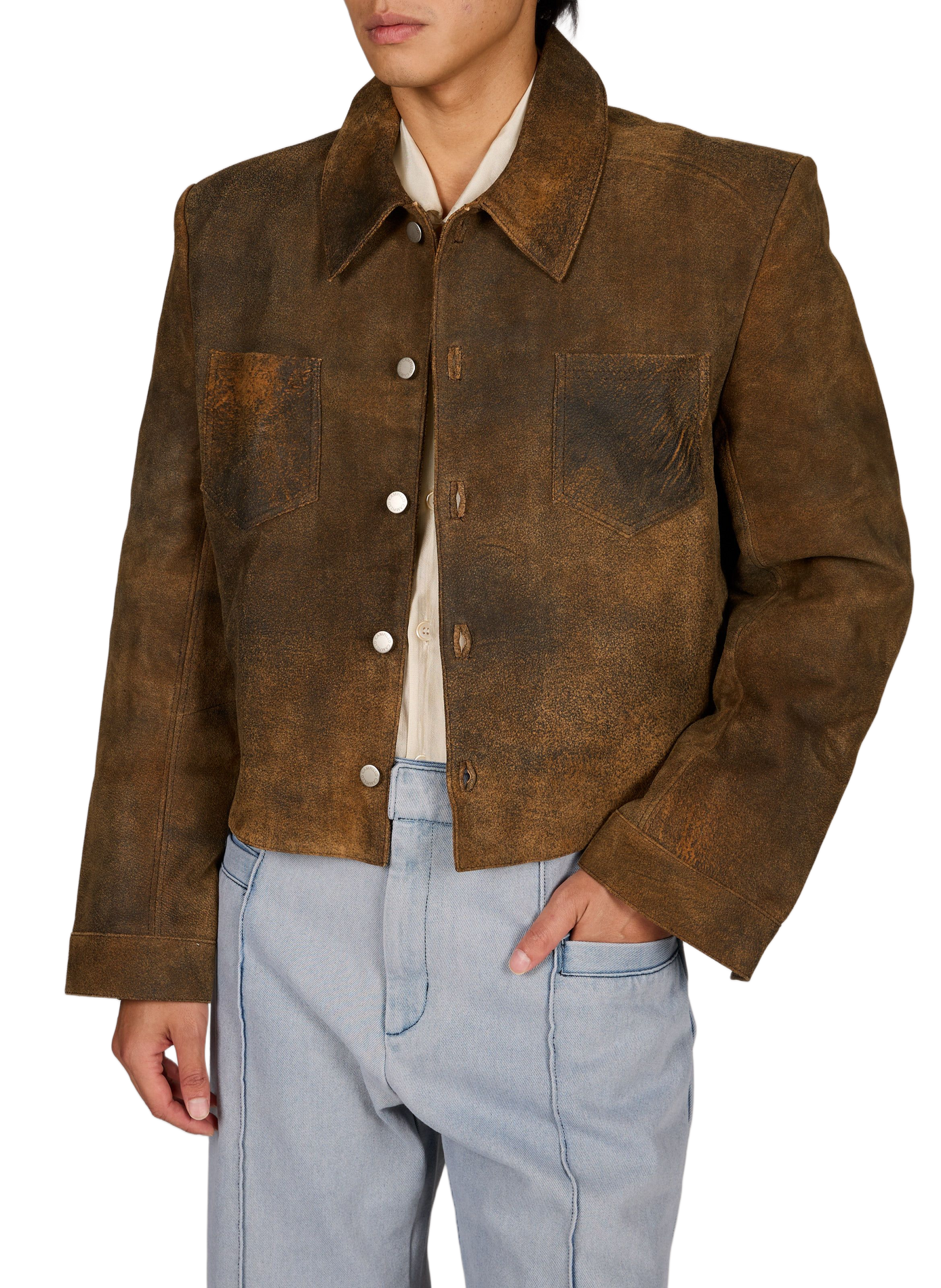 Rigida straight classic collar leather jacket CAMPILLO Brown