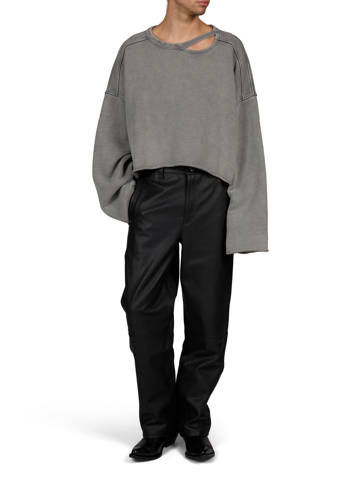 Weiter einfarbiges Sweatshirt mit Rundhalsausschnitt aus Baumwolle LOUIS GABRIEL NOUCHI Grau