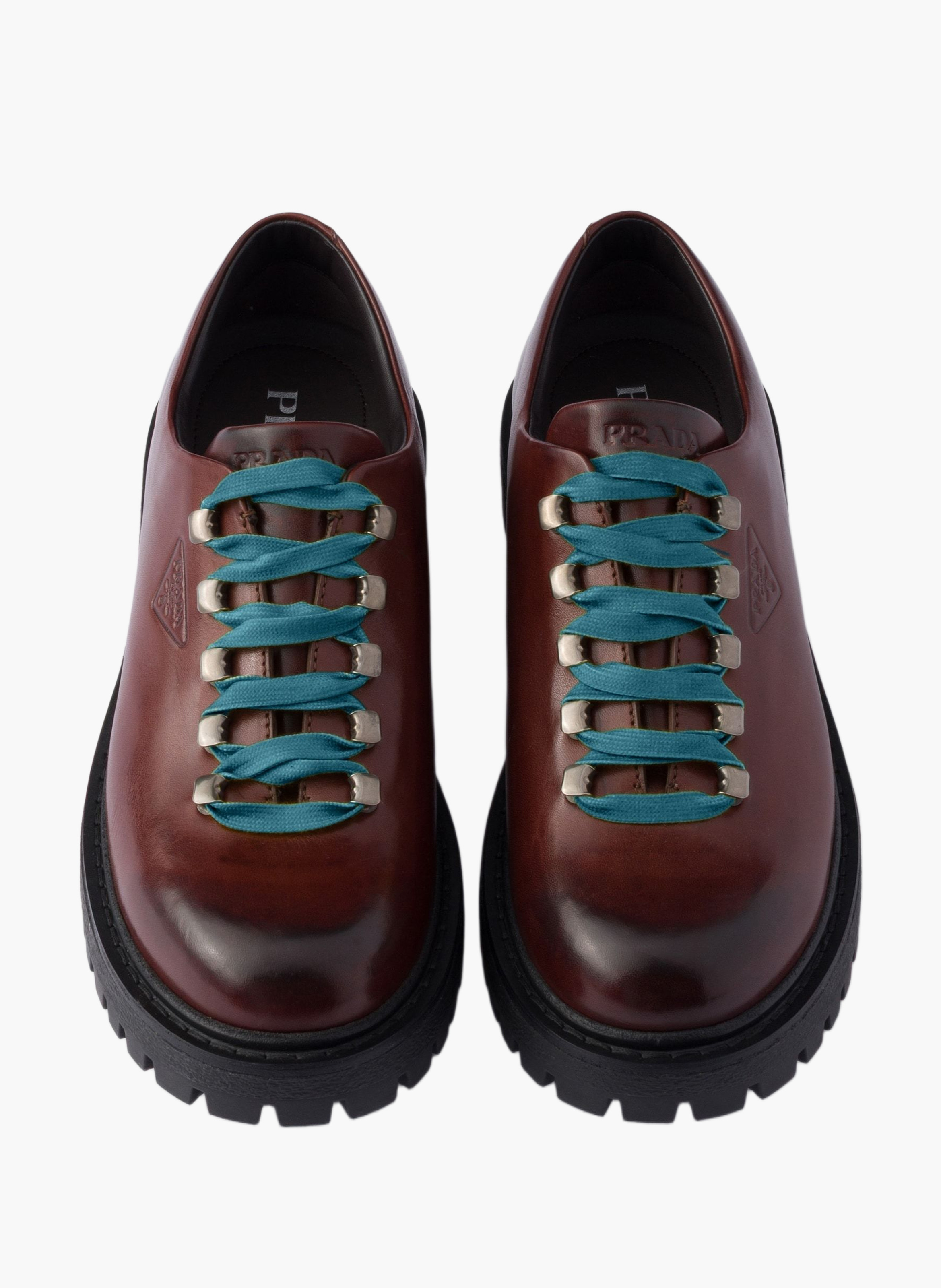 Chaussures à lacets en cuir vieilli PRADA Marron