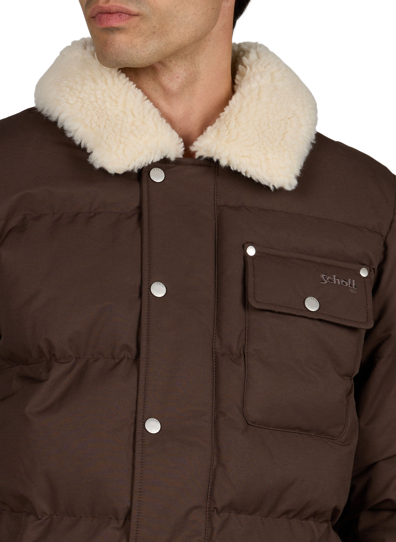 Baxton straight quilted puffer jacket in cotton blend SCHOTT Brown