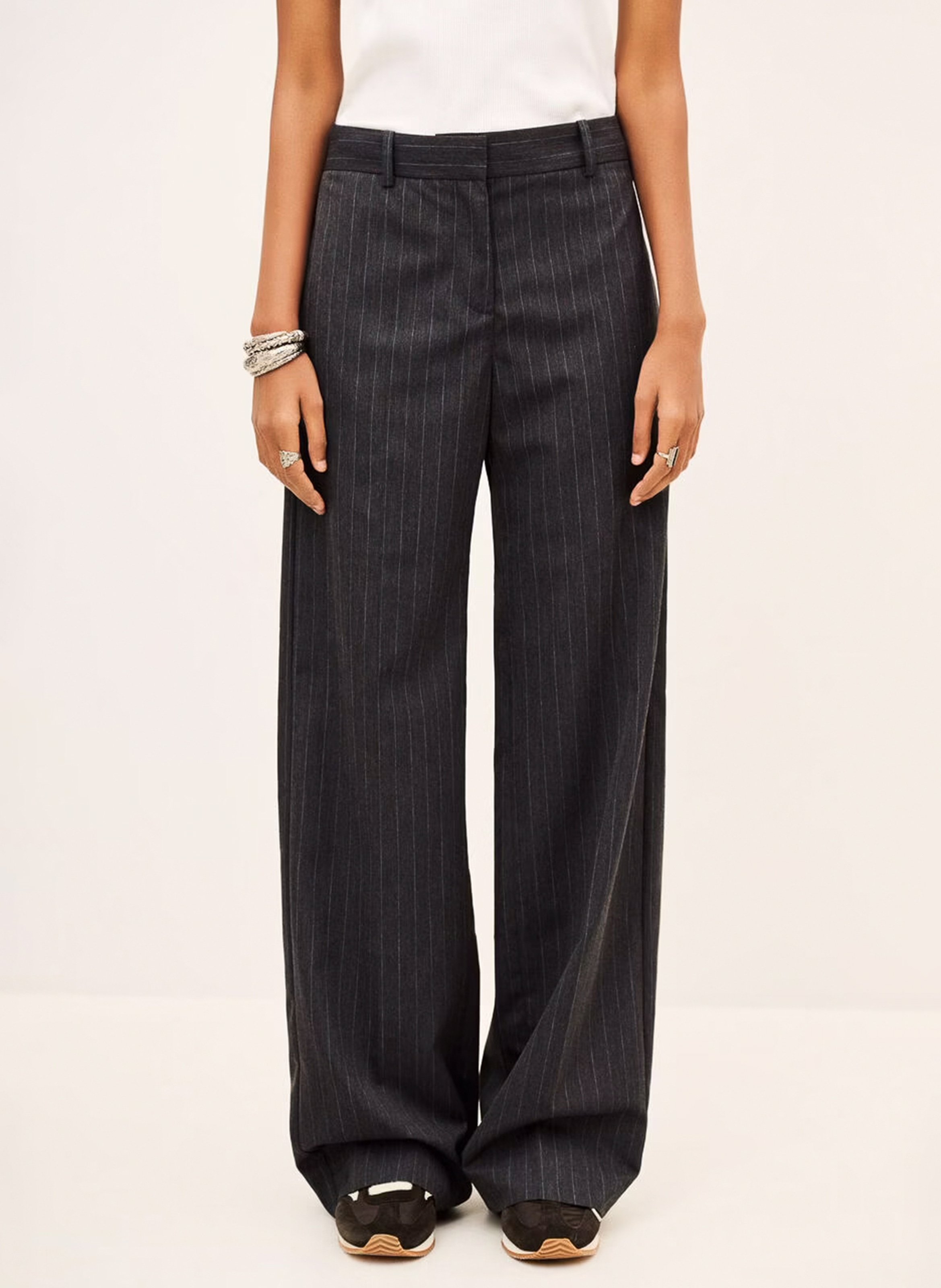 Pantalon tailleur droit à rayures disty BA&SH Gris