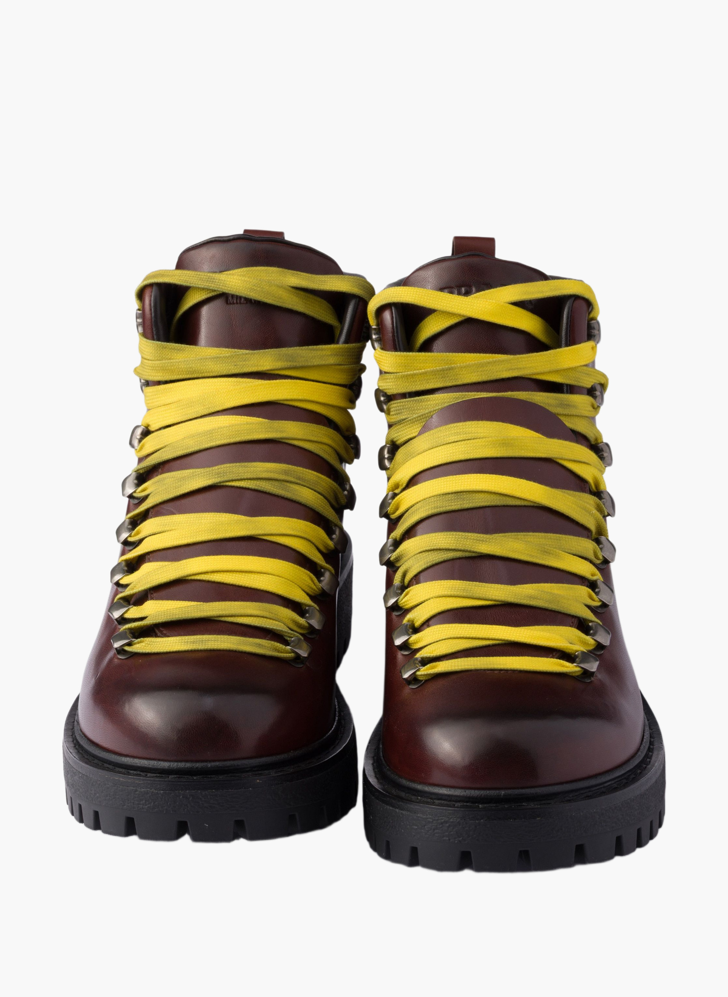 Bottines à lacets en cuir vieilli PRADA Marron
