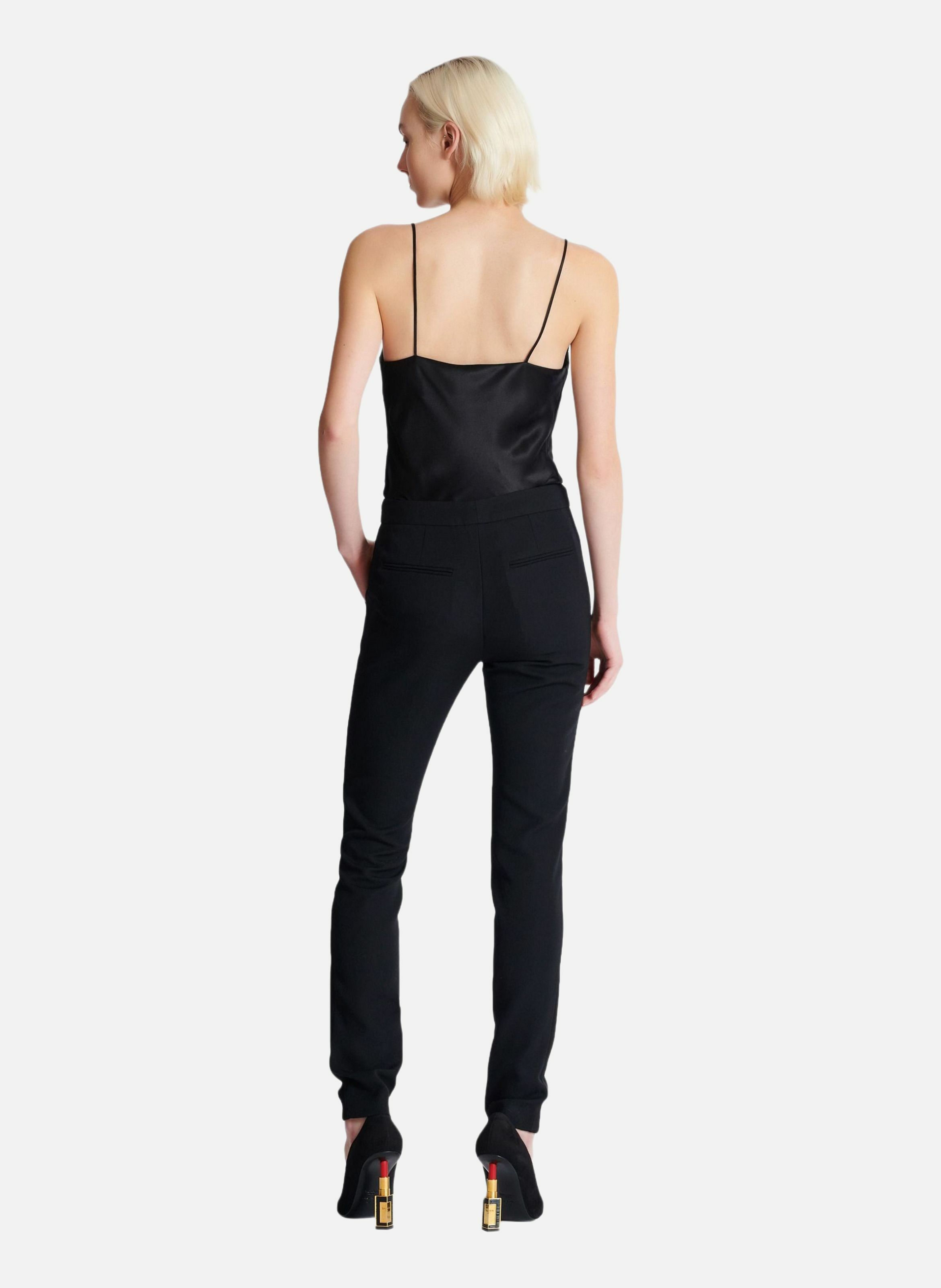 Pantalon slim zippé en grain de poudre BALMAIN Noir