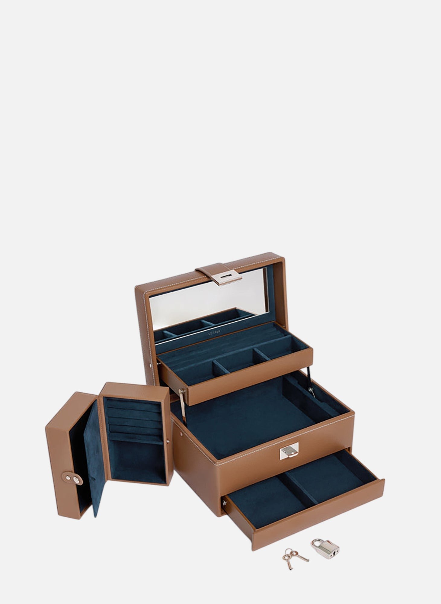 Boite à bijoux moyen modèle ouverture automatique en cuir LE TANNEUR Marron