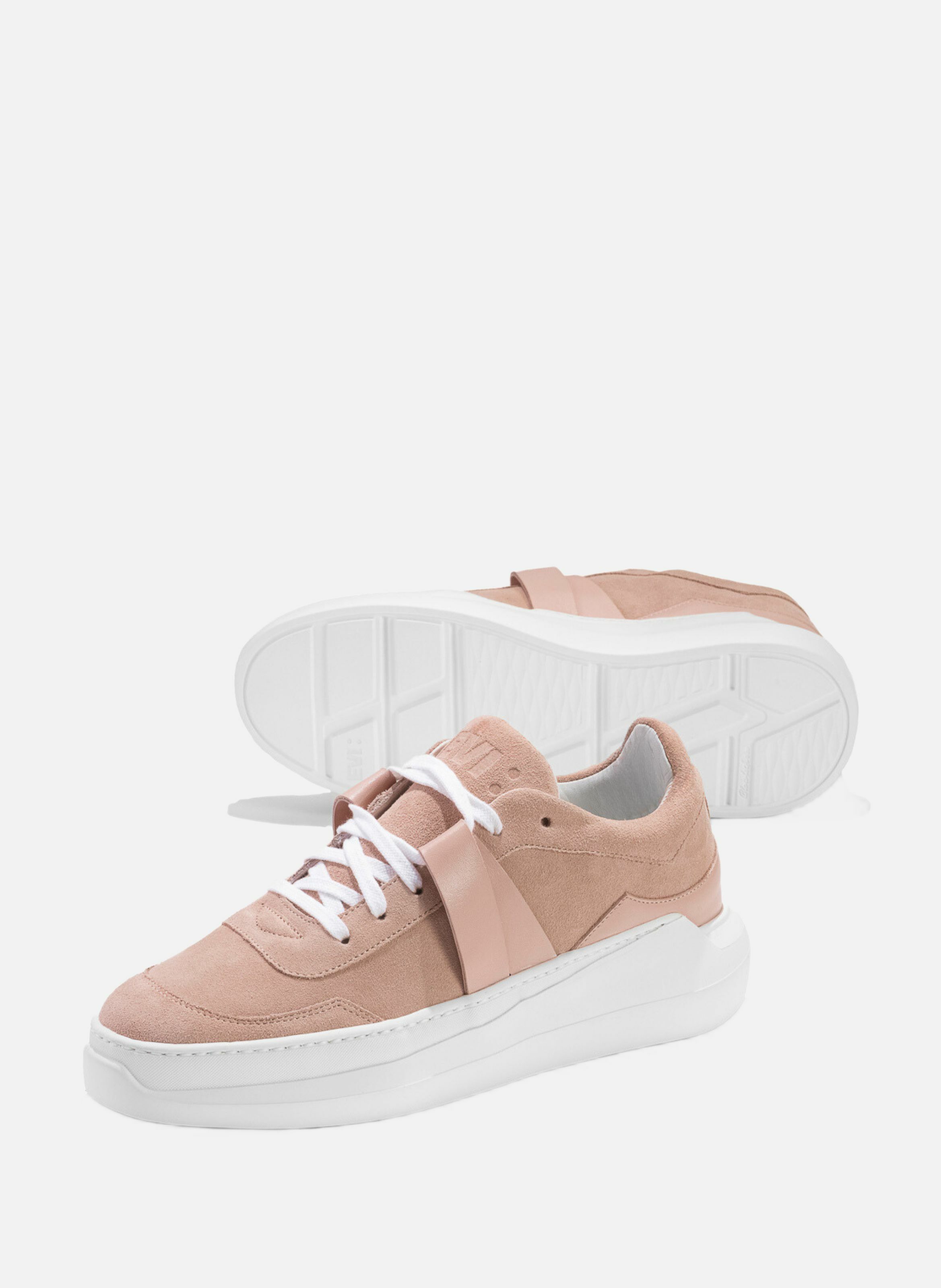 G025 : rose quartz - sneakers en cuir velours et cuir nappa rose EVI Rose