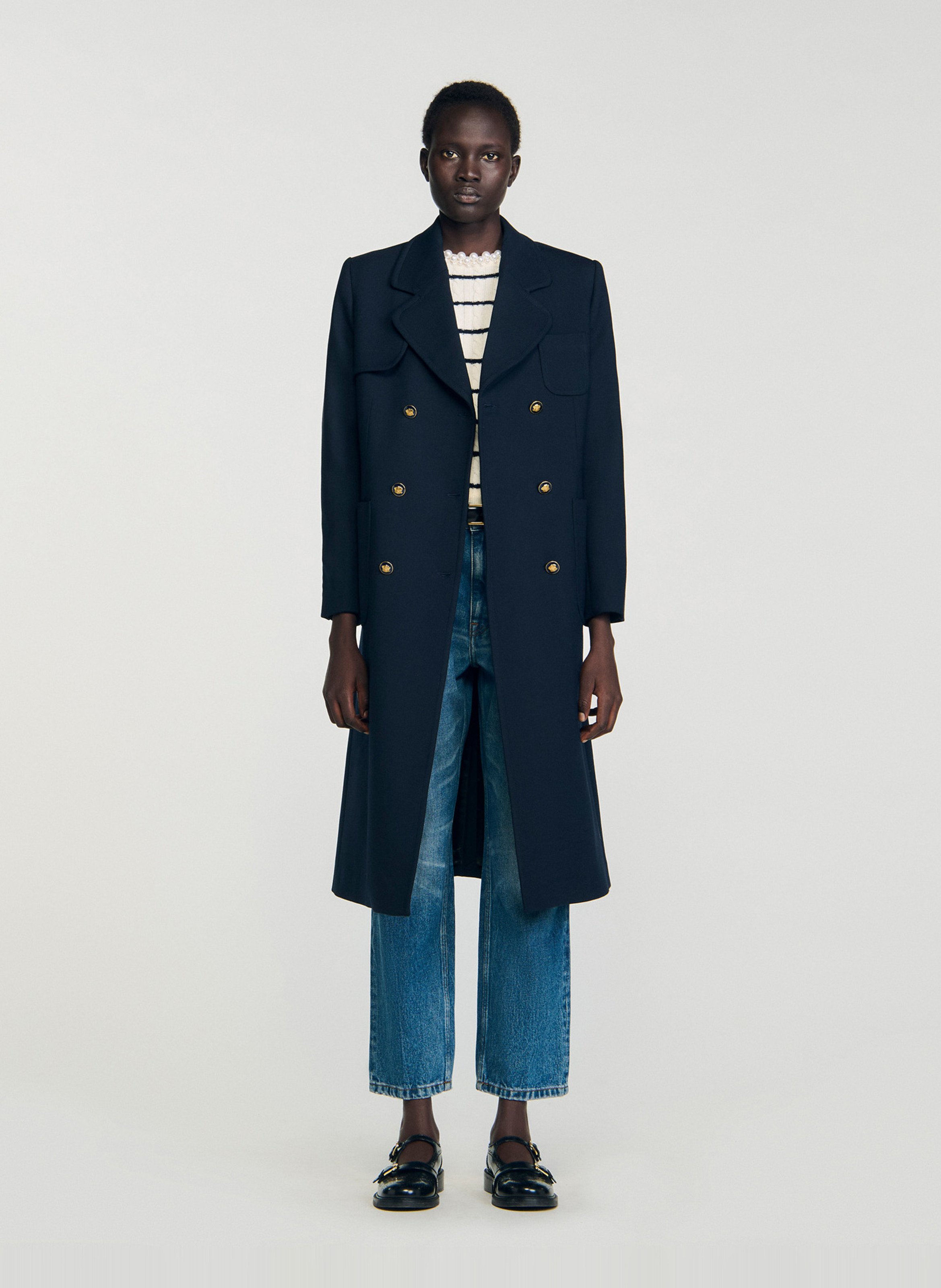 Manteau col tailleur SANDRO Bleu