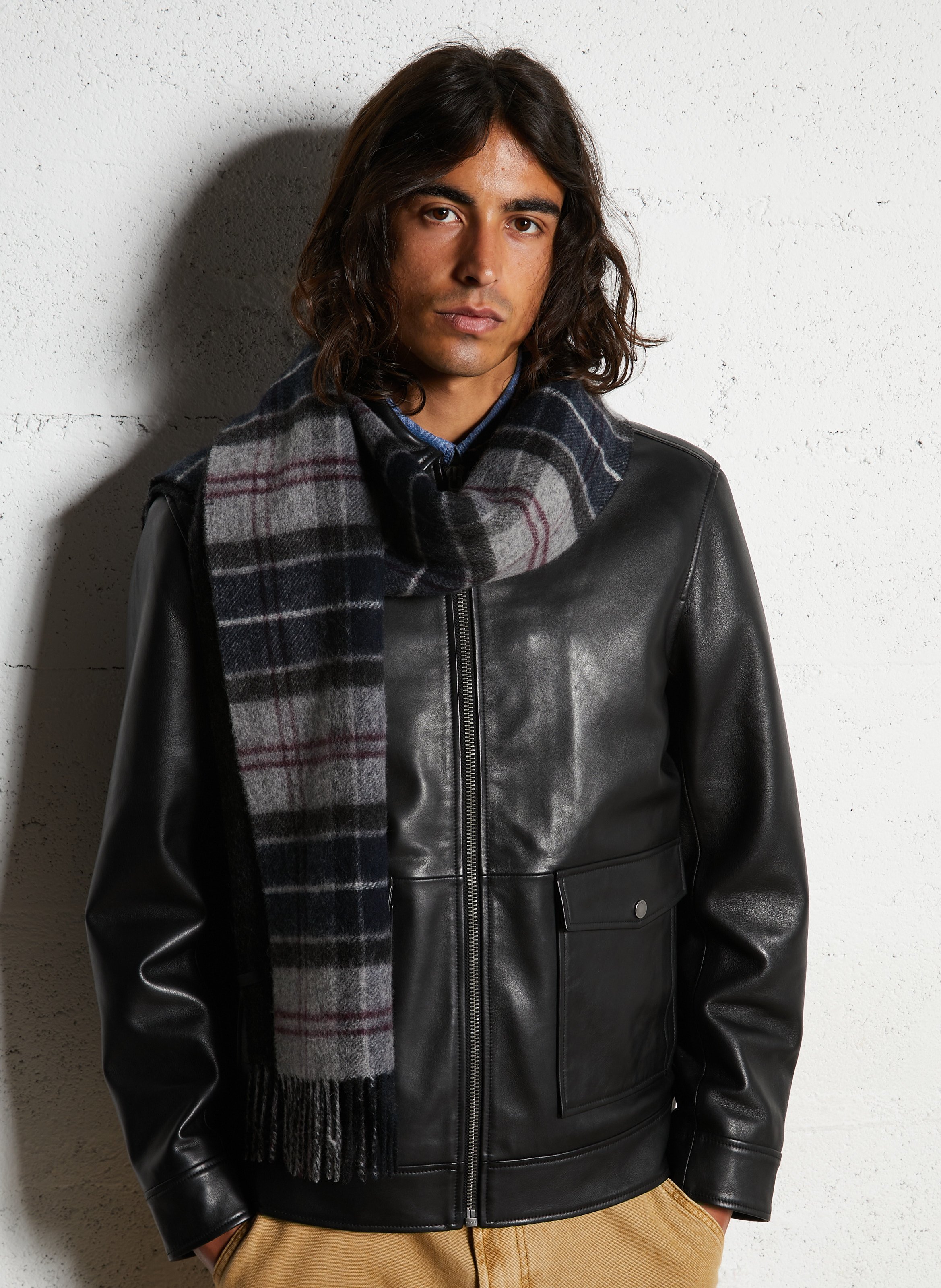 Echarpe à carreaux en laine mélangée IKKS Gris