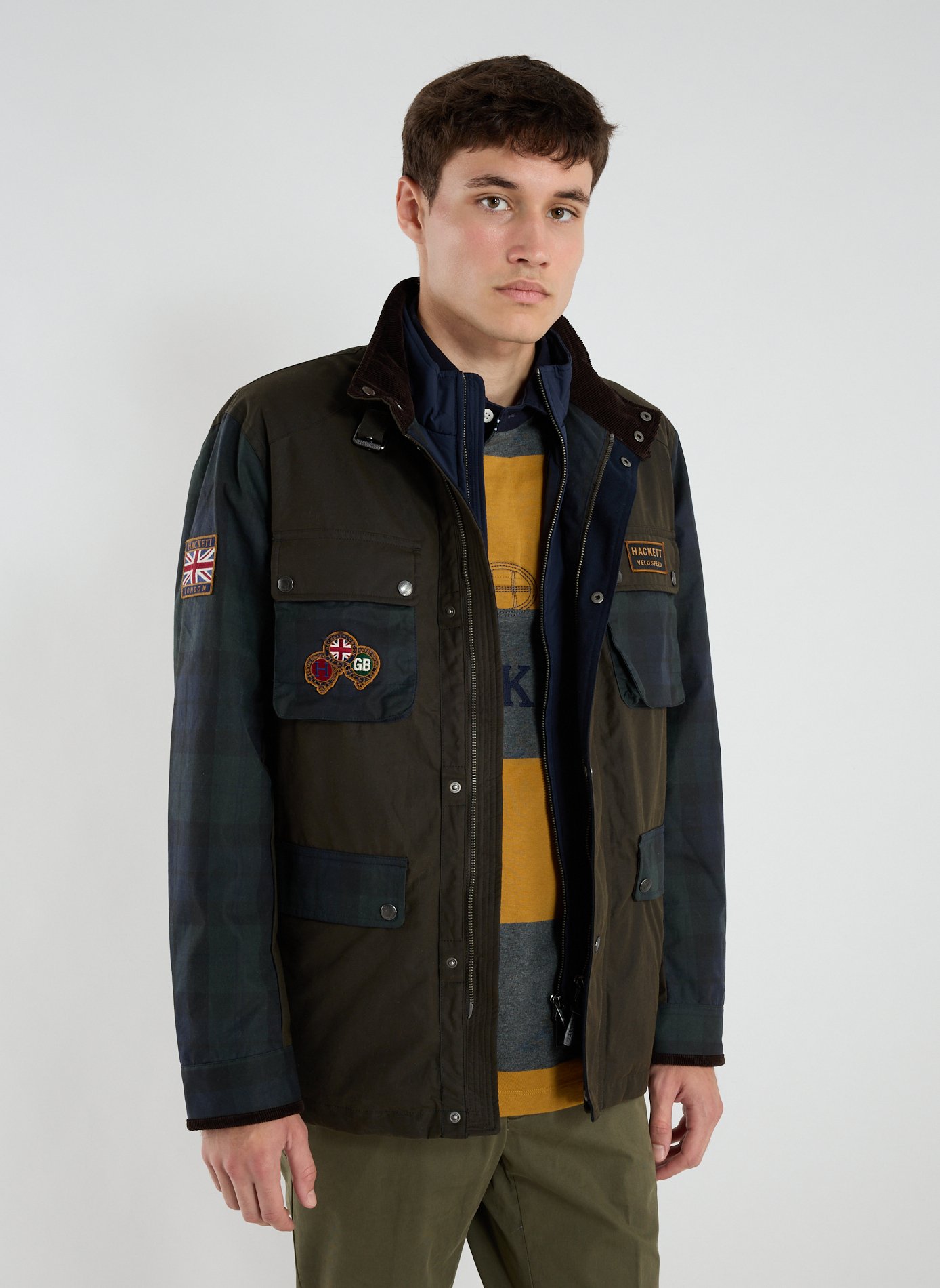Multi-pocket tartan jacket HACKETT Green