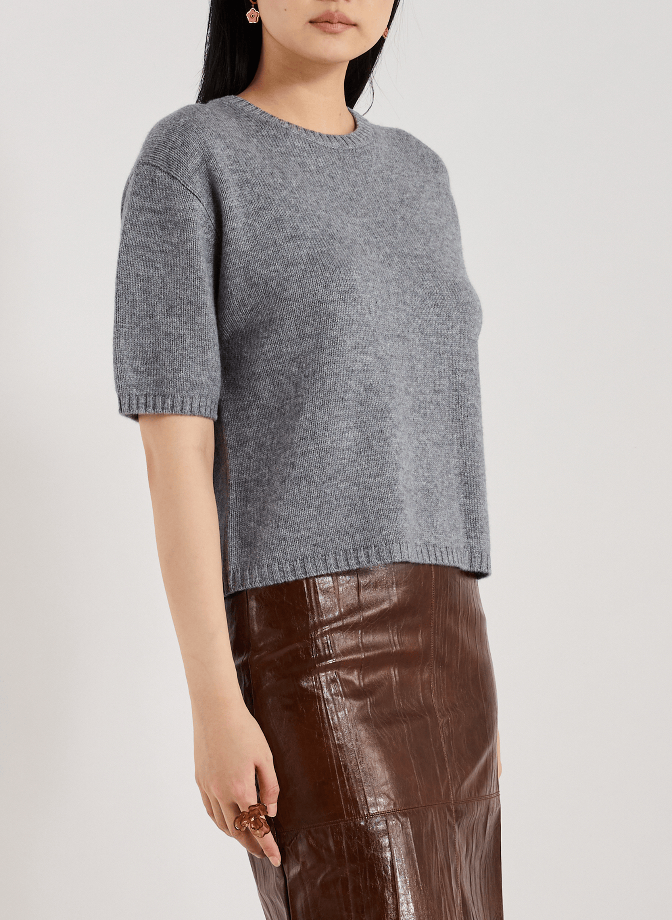 ALMADA T-shirt col rond en laine et cachemire Gris