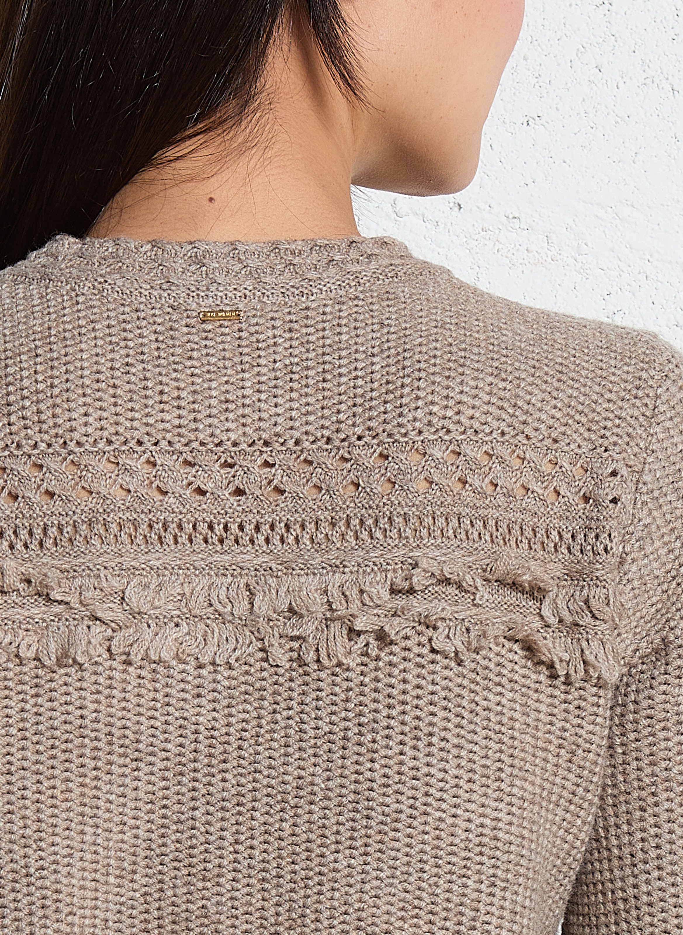 Cardigan court ajusté en maille fantaisie IKKS Beige