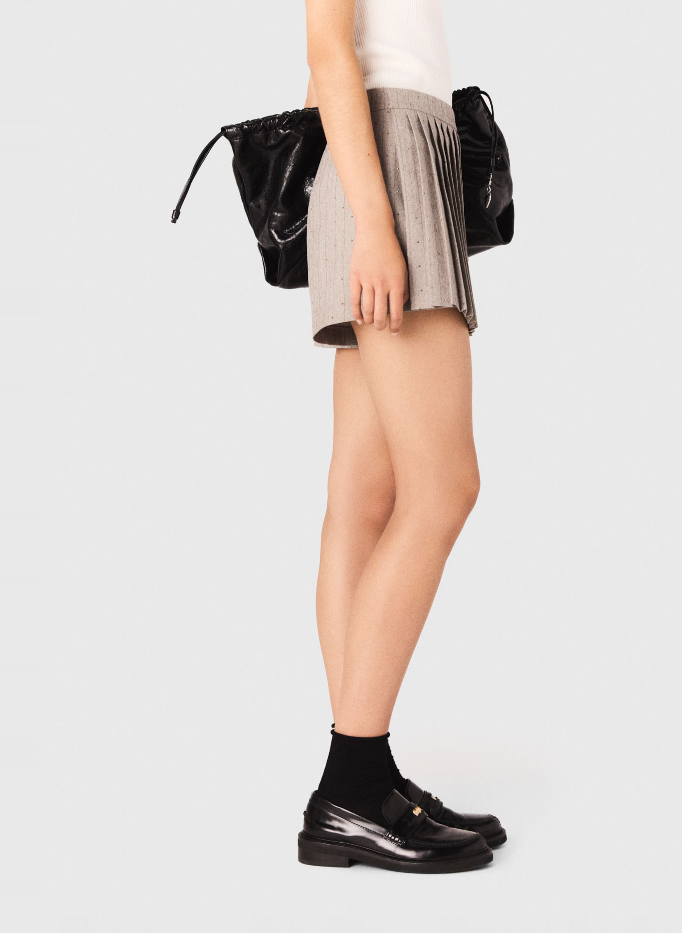 Short jupe évasé plissé MAJE Gris